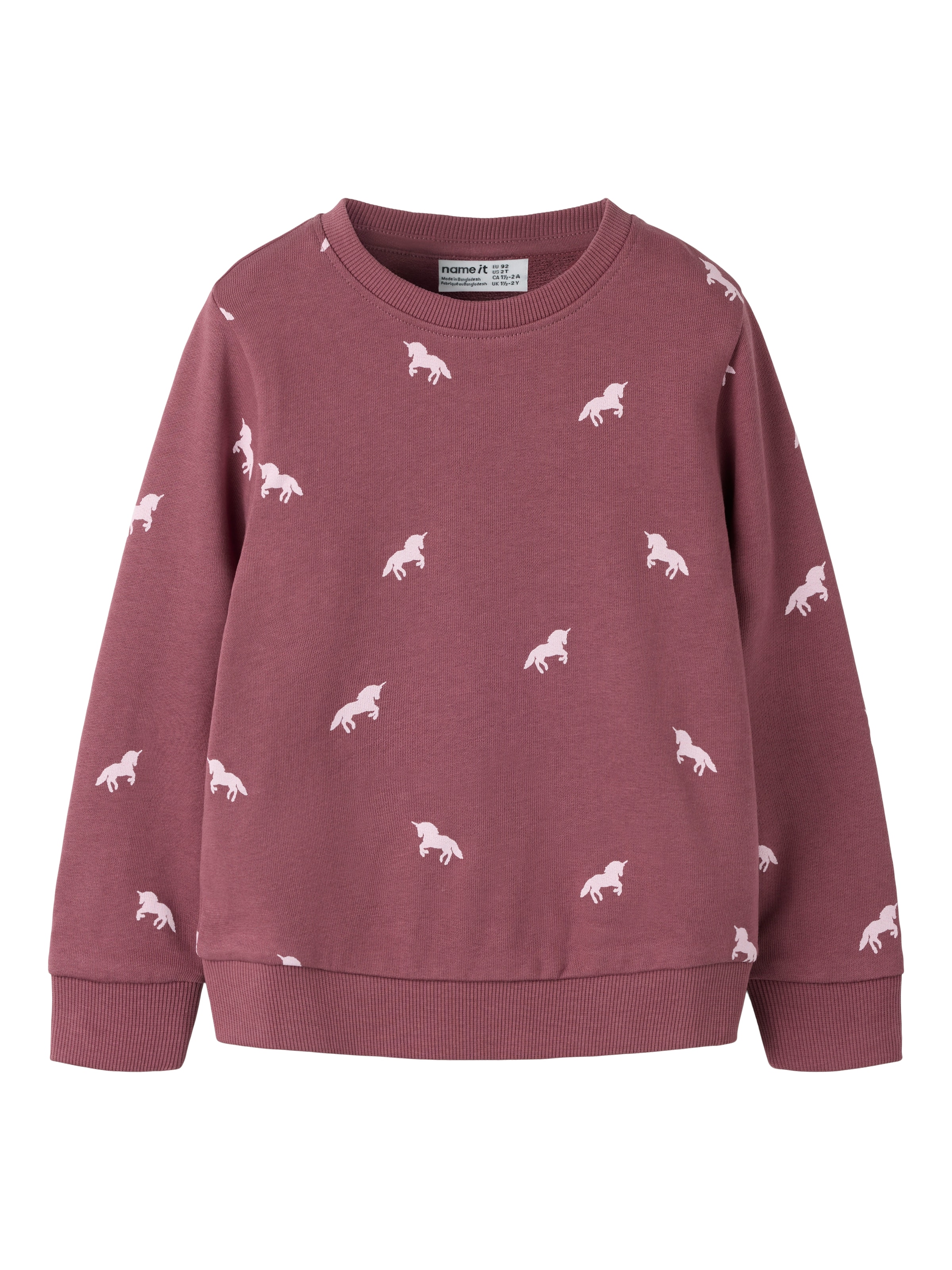 Name It Sweatshirt »NMFVALBA – Sweater mit Herzchen-Alloverdruck und Rippbündchen«, bedruckt, casual, regular fit, Sweatware, Rundhals
