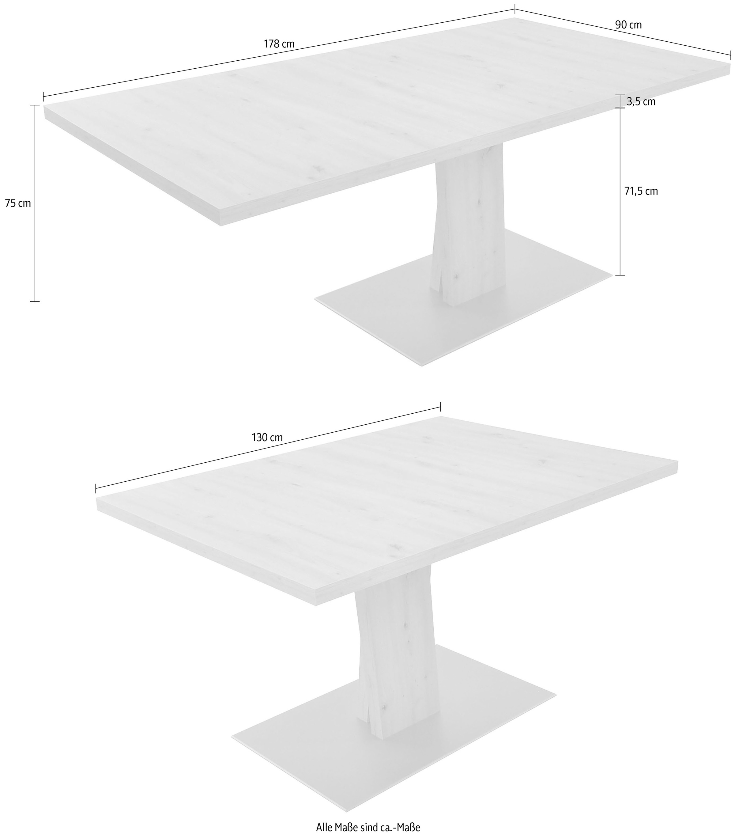 K+W Komfort & Wohnen Esstisch »Giacomo II«, Artisan Eiche Nachbildung, mit Schiebe-Ansteckplatte, Bodenplatte MDF