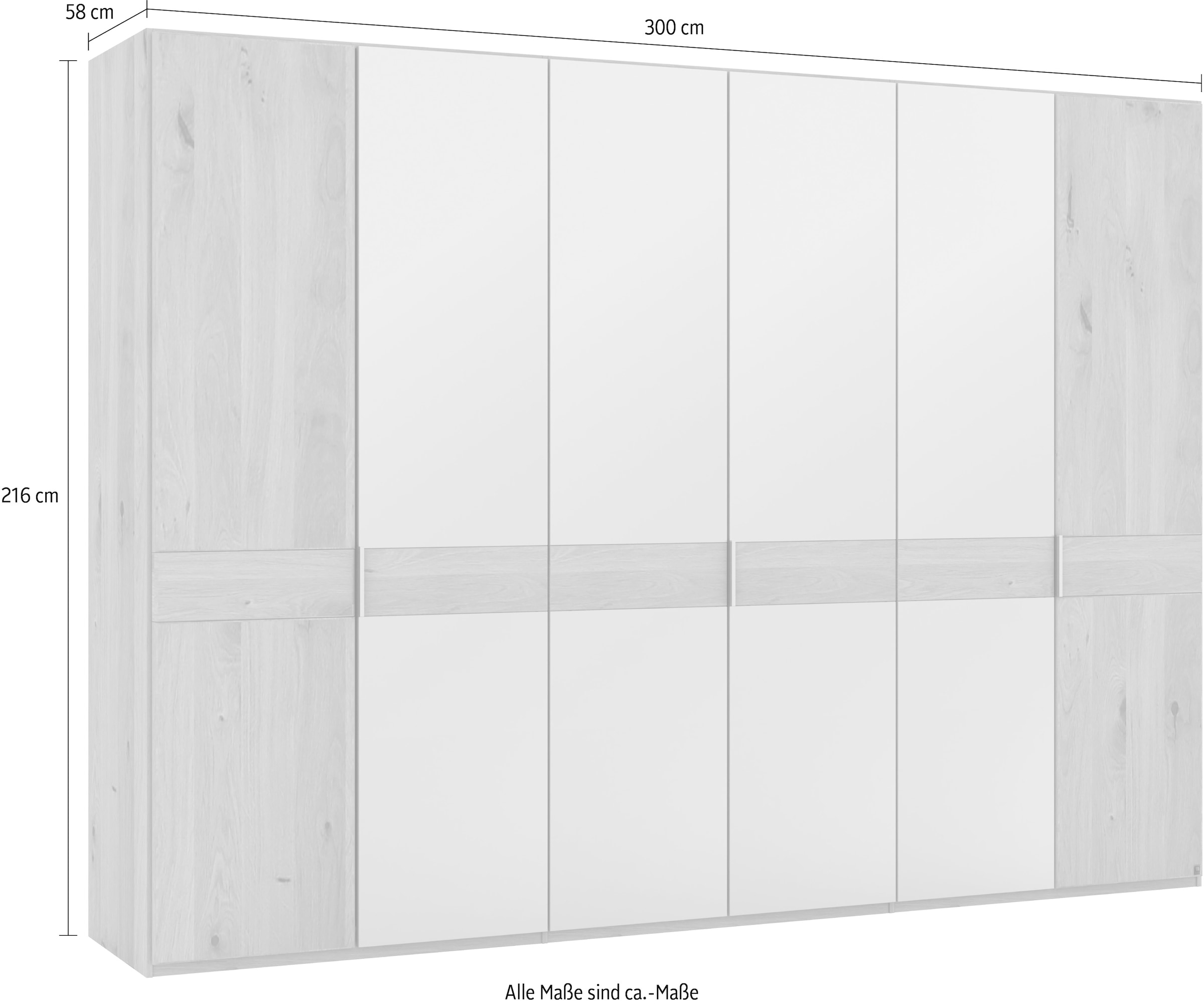 Musterring Drehtürenschrank »Savona, Kleiderschrank, Schrank, Garderobe, teilmassiv Eiche«, (mit Türdämpfern, mit Spiegel oder Glas, extra Böden, MADE IN GERMANY), Türen in Bianco-Eiche massiv, Spiegel-/Glastüren, verschiedene Größen