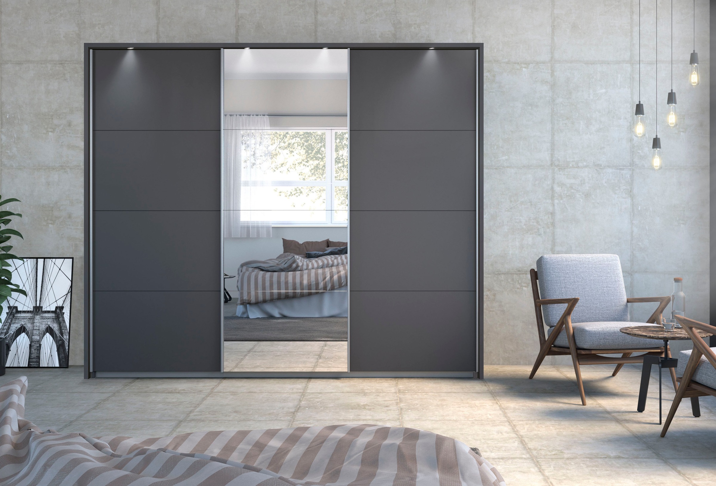 rauch Schwebetürenschrank »Kleiderschrank Schrank Garderobe Wäscheschrank TOMA mit Passepartout«, inkl. Regaleinsatz sowie zusätzlichen Einlegeböden MADE IN GERMANY