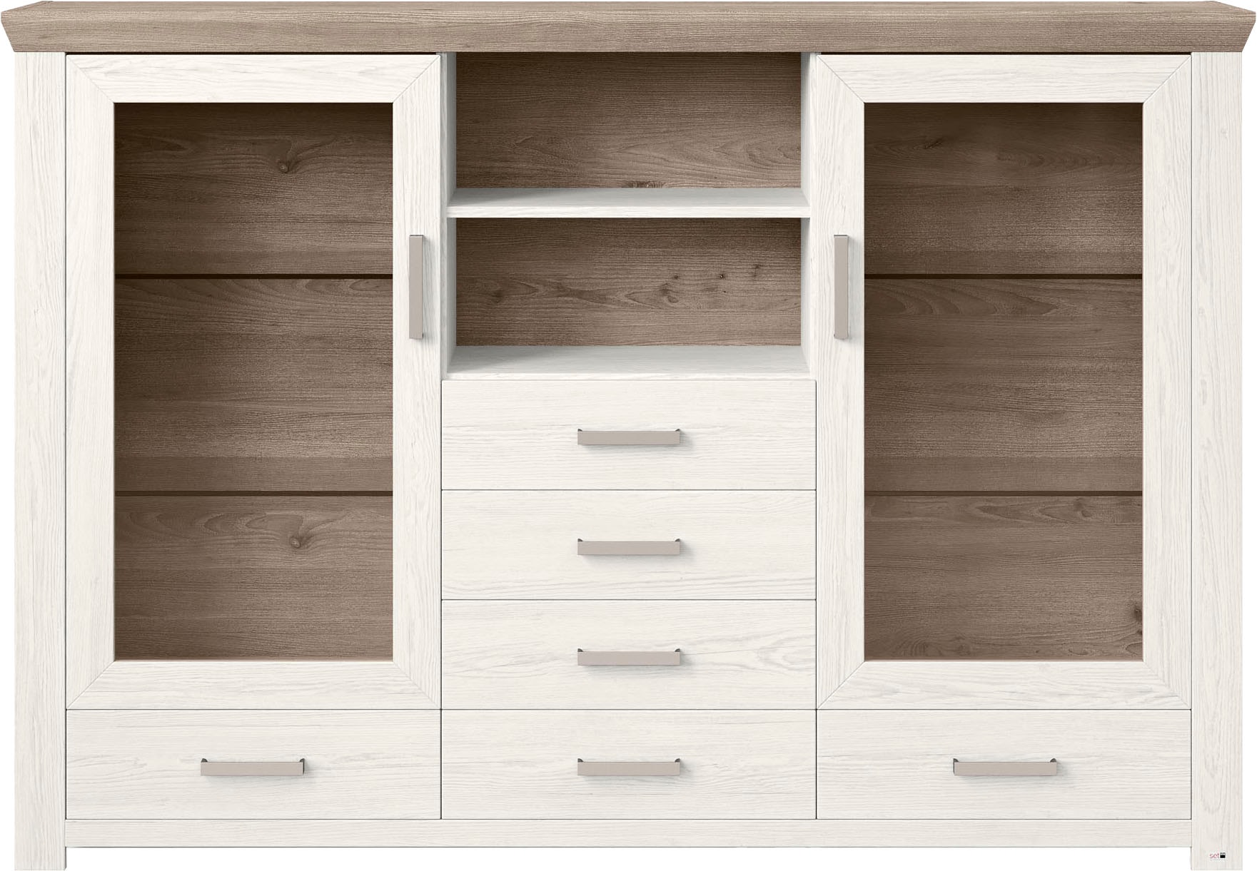 set one by Musterring Highboard »York« Typ 56, mit Glastüren, Beleuchtung optional, B 184 cm