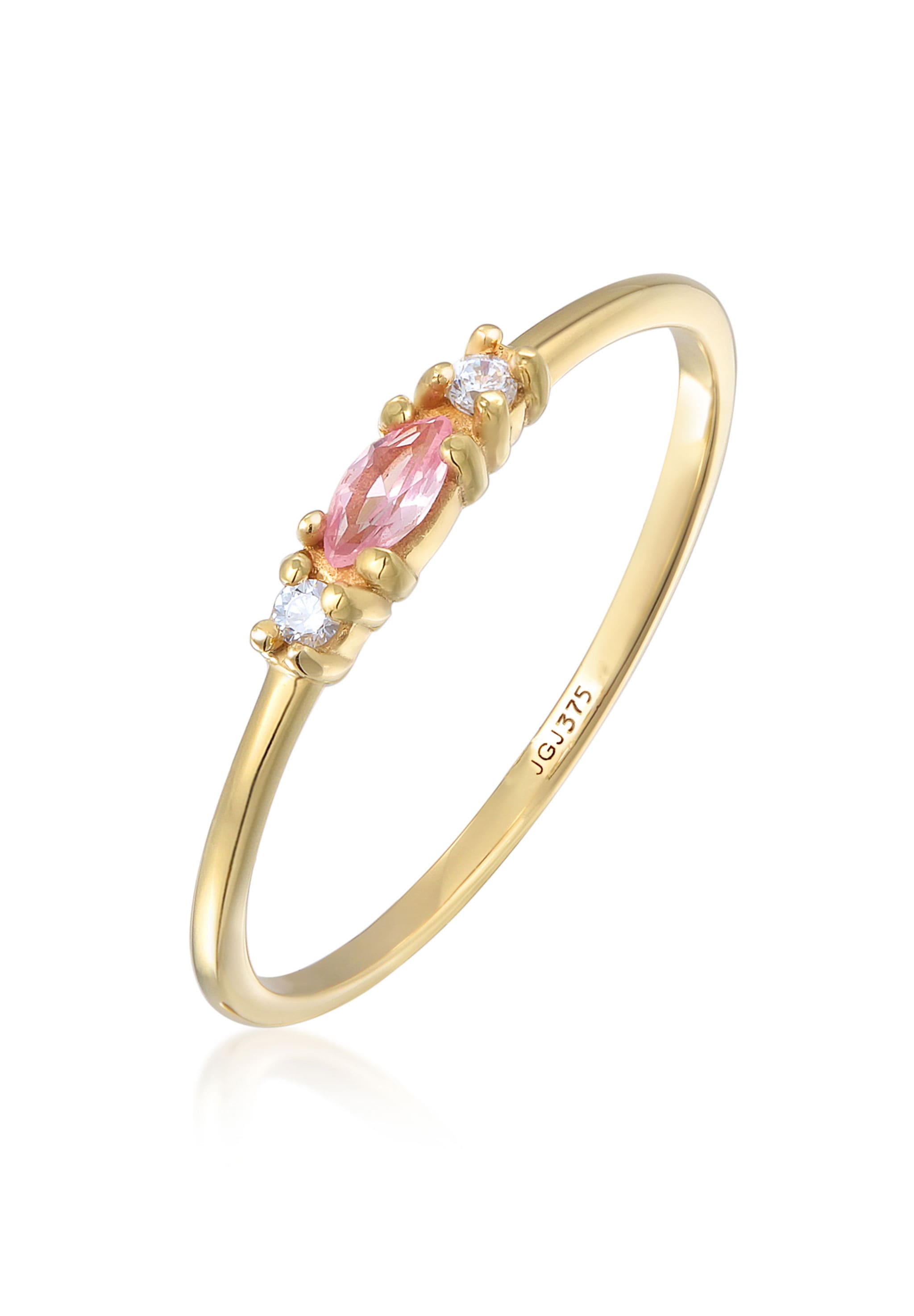 Elli Premium Silberring »Ring Vintage Zirkonia Marquise synth. Saphir 375 Gelbgold«