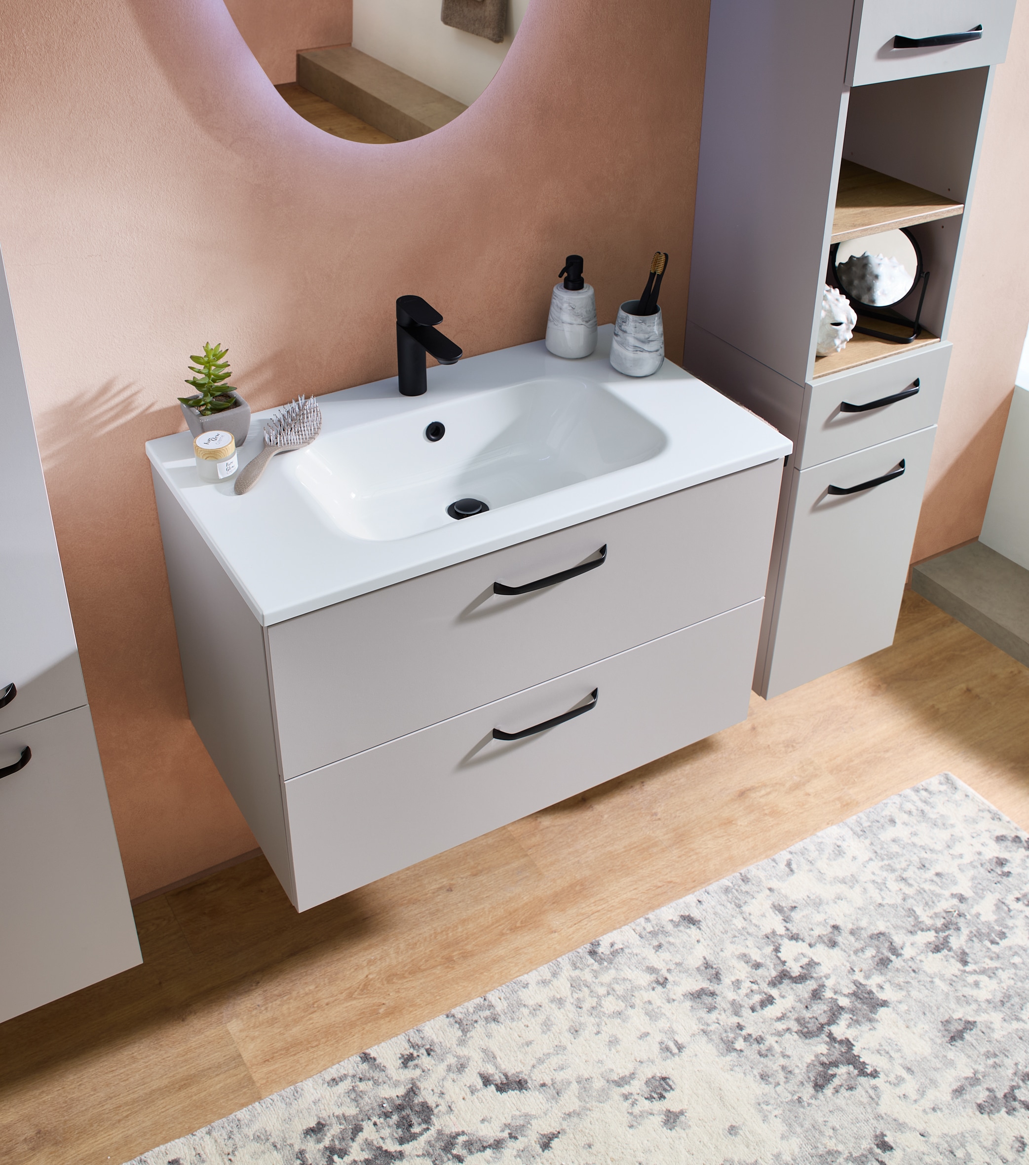 Saphir Badmöbel-Set »Quickset 500, Waschtischunterschrank mit Mineralmarmorwaschtisch« 2 Stk. tlg.