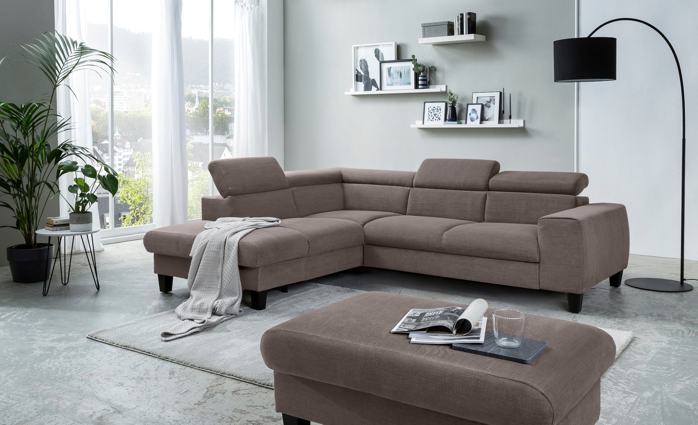 COTTA Polstergarnitur »Morven L-Form«, (Set), Set bestehend aus: Ecksofa mit Kopfteilverstellung & Hocker