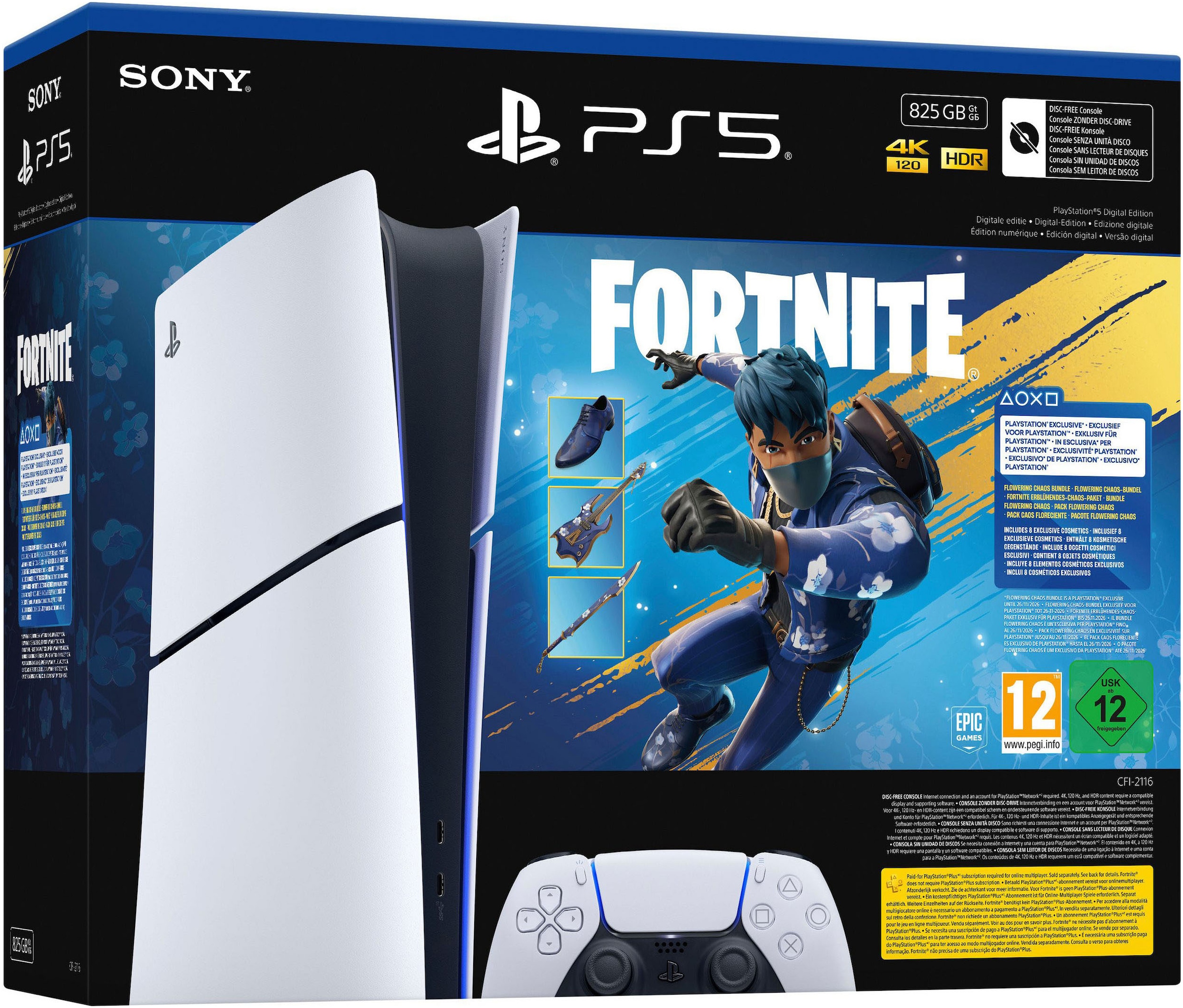 PlayStation 5 Konsolen-Set »PS5 Digital – Fortnite Erblühendes-Chaos-Bundle inkl. DS Schwarz« 825 GB