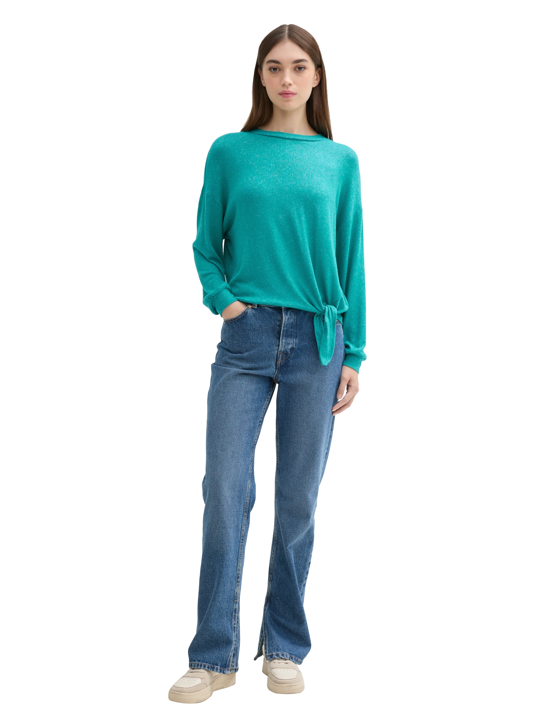 TOM TAILOR Denim Langarmshirt mit seitlichem Knoten