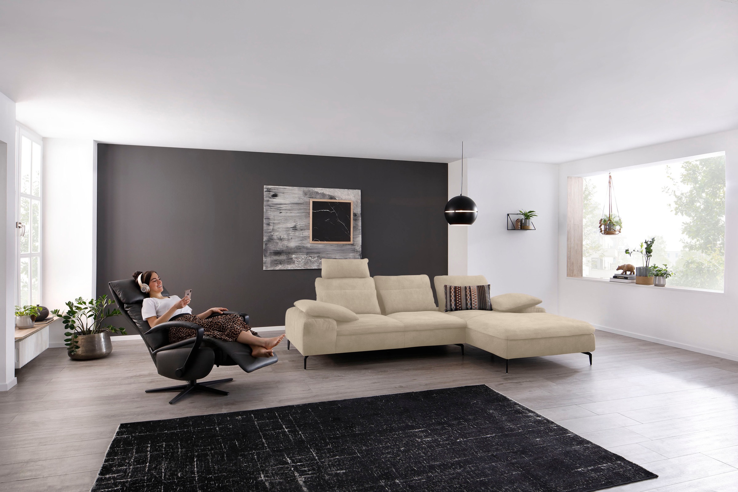 W.SCHILLIG Ecksofa »valentinoo, Designsofa, bequem, elegant und zeitlos, L-Form«, (Set), inklusive Hocker, mit Sitztiefenverstellung, Breite 299 cm