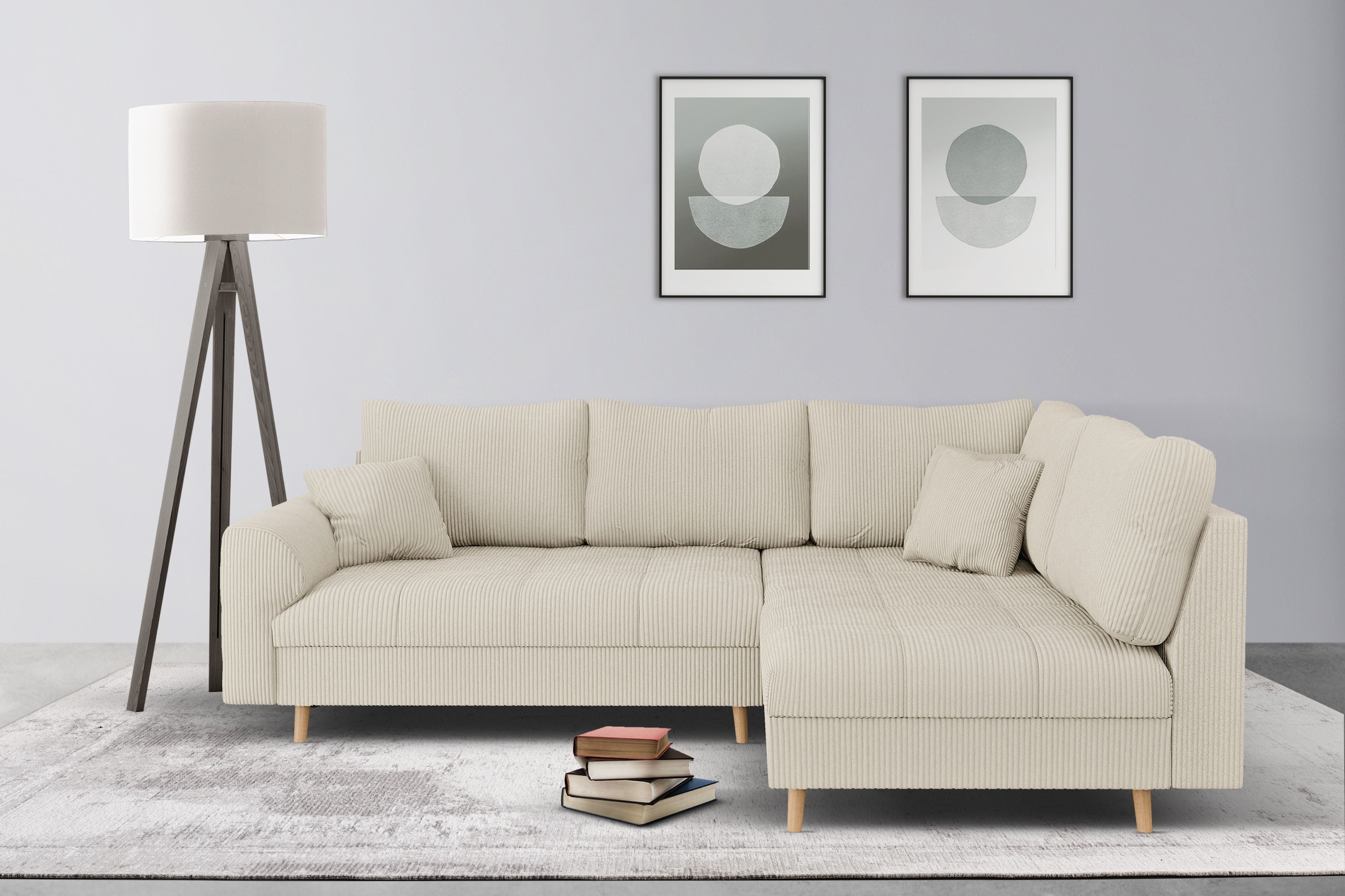 Home affaire Ecksofa »CHARRE L-Form mit Ottomane, Maße B/T/H: 231/161/81 cm«, feine Steppung, lose Rücken- und Zierkissen, auch in Cord und Bouclé