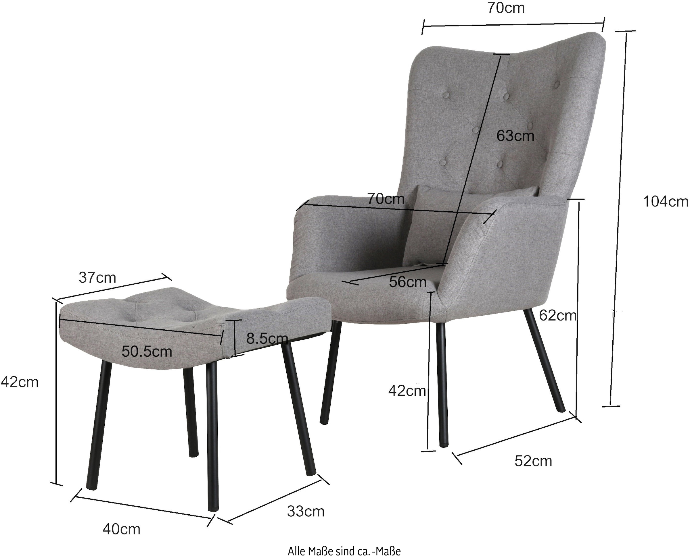 Home affaire Ohrensessel »ALVIER, Relaxsessel, Sessel mit Hocker, Hochlehn-Sessel«, (mit Hocker und Nierenkissen), TV-Sessel mit Hocker