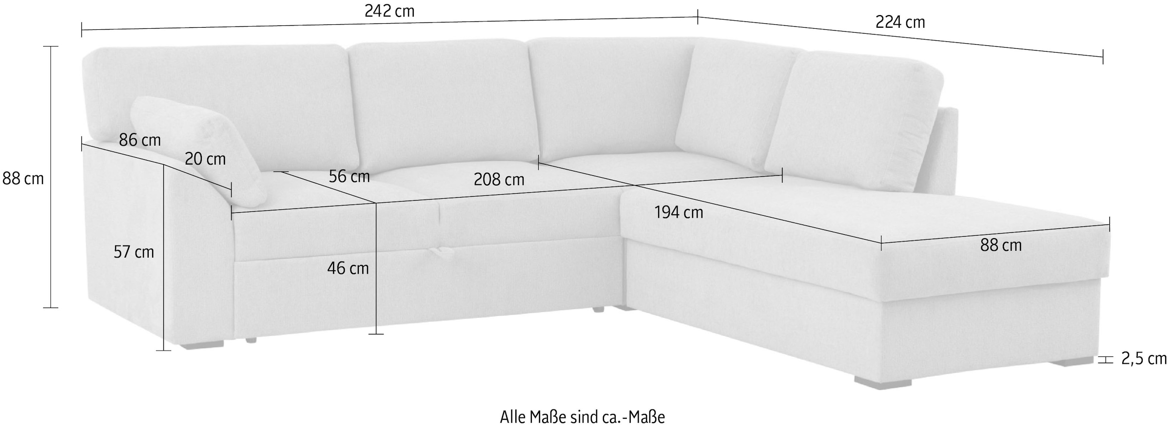 Home affaire Ecksofa »Citry«, (304 St.), Breite 242 cm, Chenille, Bettfunktion, Bettkasten, L-Form