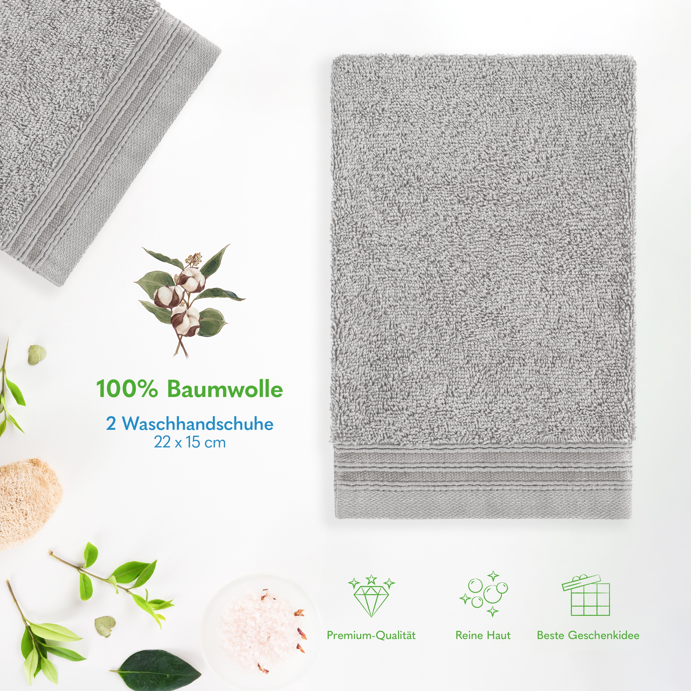HAMMETEX Waschlappen »2er-Set Waschlappen 15x22 cm, 100% Baumwolle, weich und saugfähig«, (Set, 2 tlg., 2)
