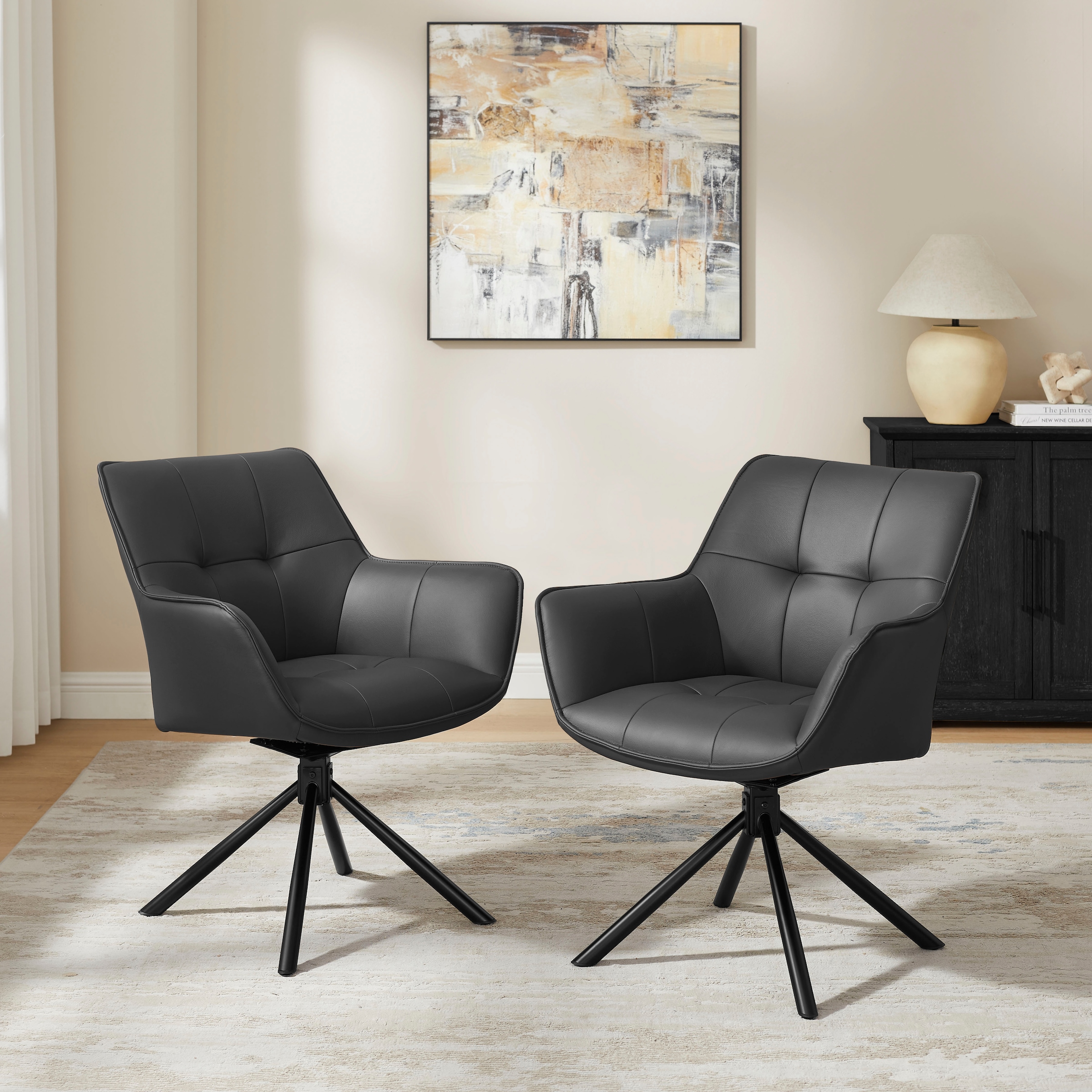 OTTO home Drehstuhl »Lika« (Set) 2 Stk.echtes Leder, 360° Drehfunktion, Steppnähte, Metallgestell