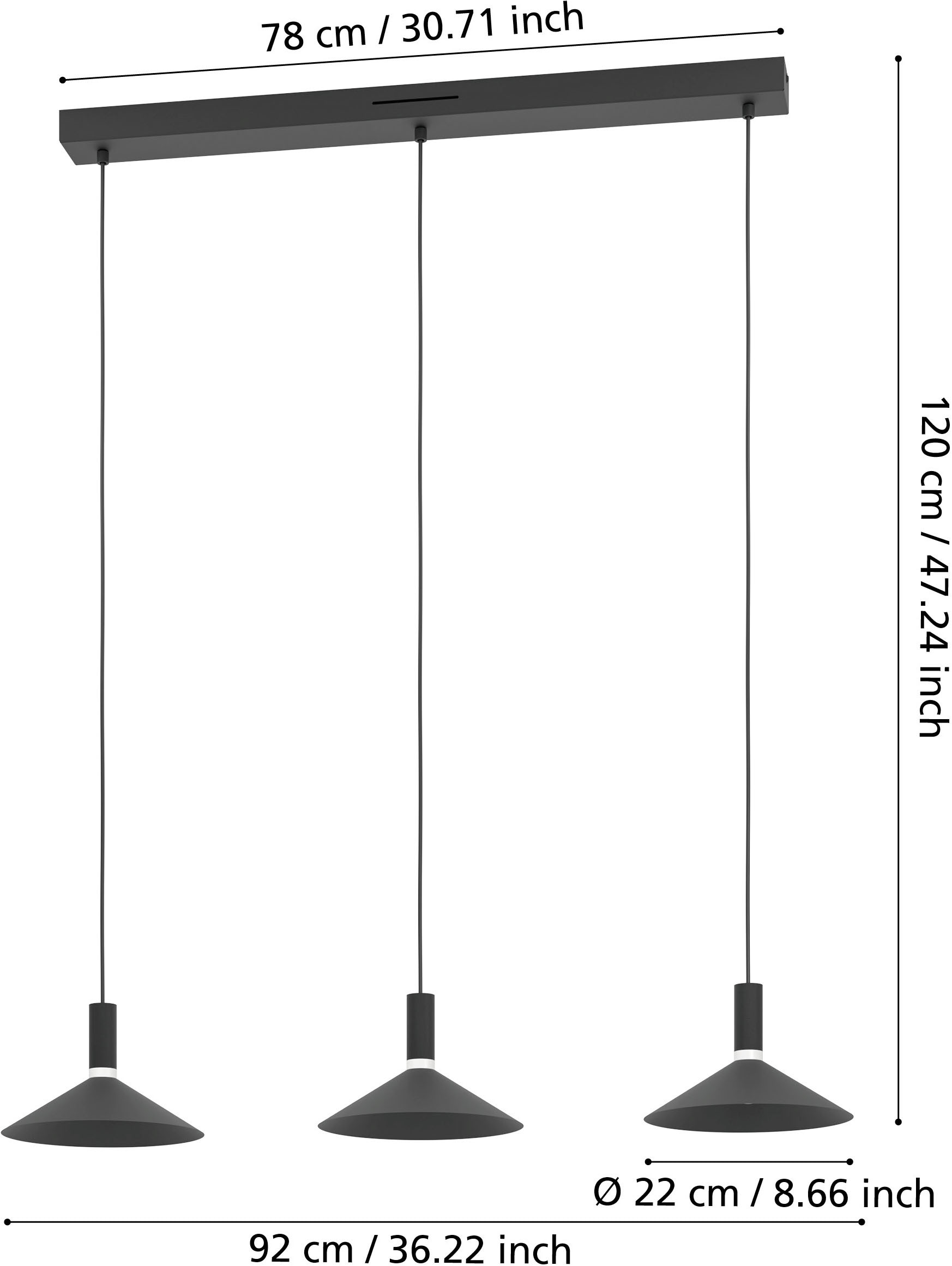EGLO Hängeleuchte »CONOMAVILLA-Z Pendellampe - Stahl - LED - 3X7,5W - IP20« LED-Modul 1 Stk. Kaltweiß | Neutralweiß | RGB | Warmweiß Hängelampe, Deckenlampe, Wohnzimmer, Esszimmer, L92 x B22 x H120 cm