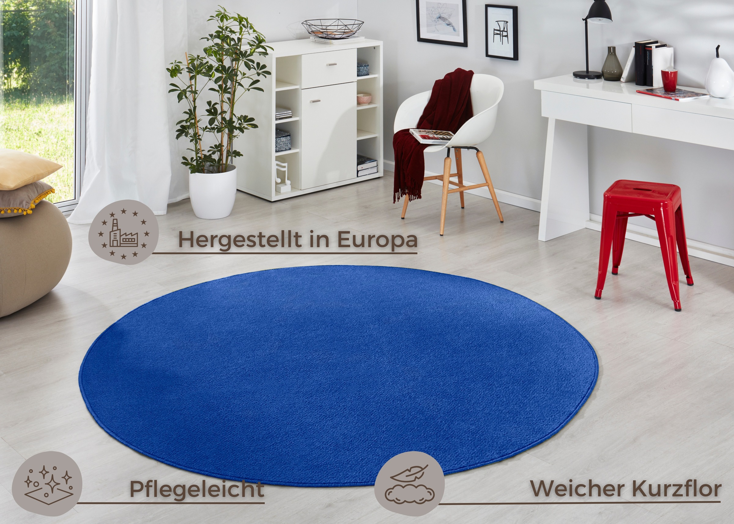 HANSE Home Teppich »Fancy«, rund, 7 mm Höhe, Kurzflor, Weich, Einfarbig, Wohnzimmer, Schlafzimmer, Esszimmer