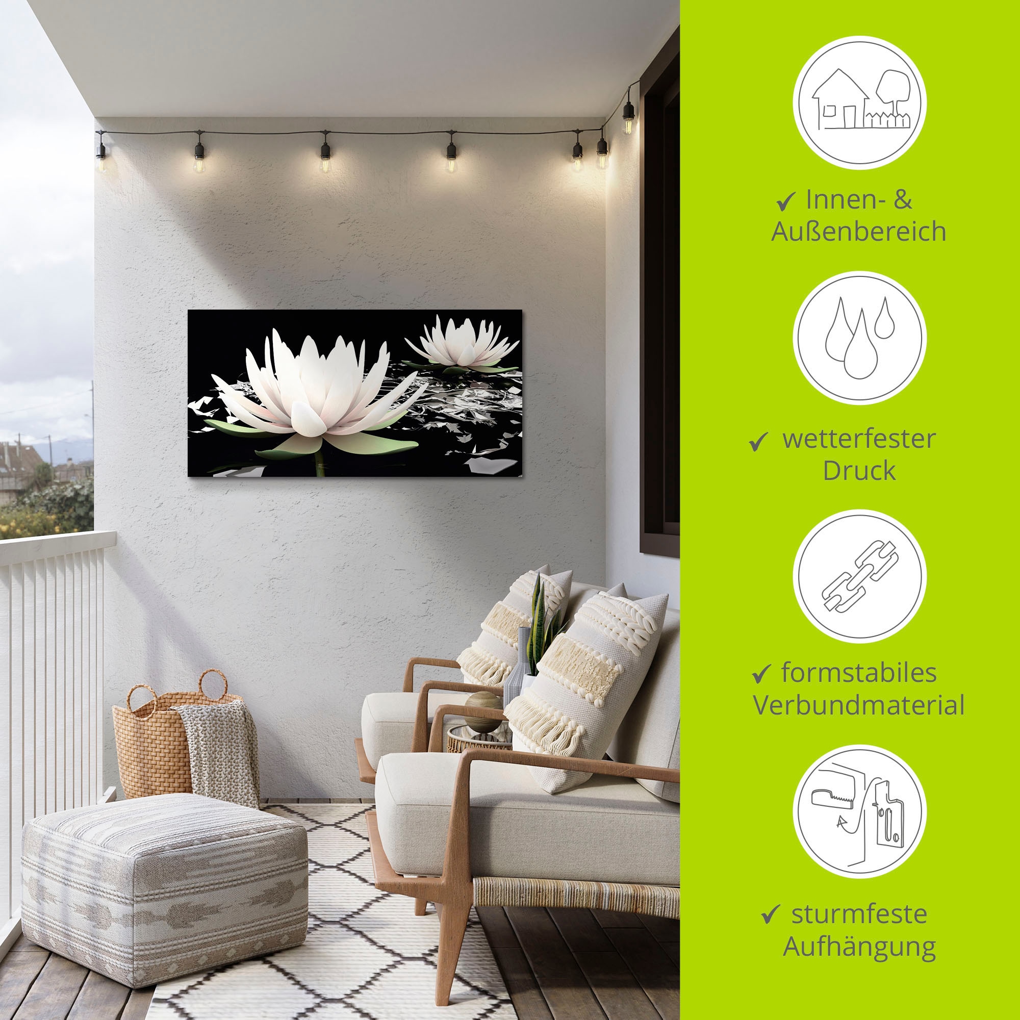 Artland Wandbild »Zwei Lotusblumen auf dem Wasser« Blumen 1 Stk. tlg. als Alubild, Leinwandbild in verschied. Größen