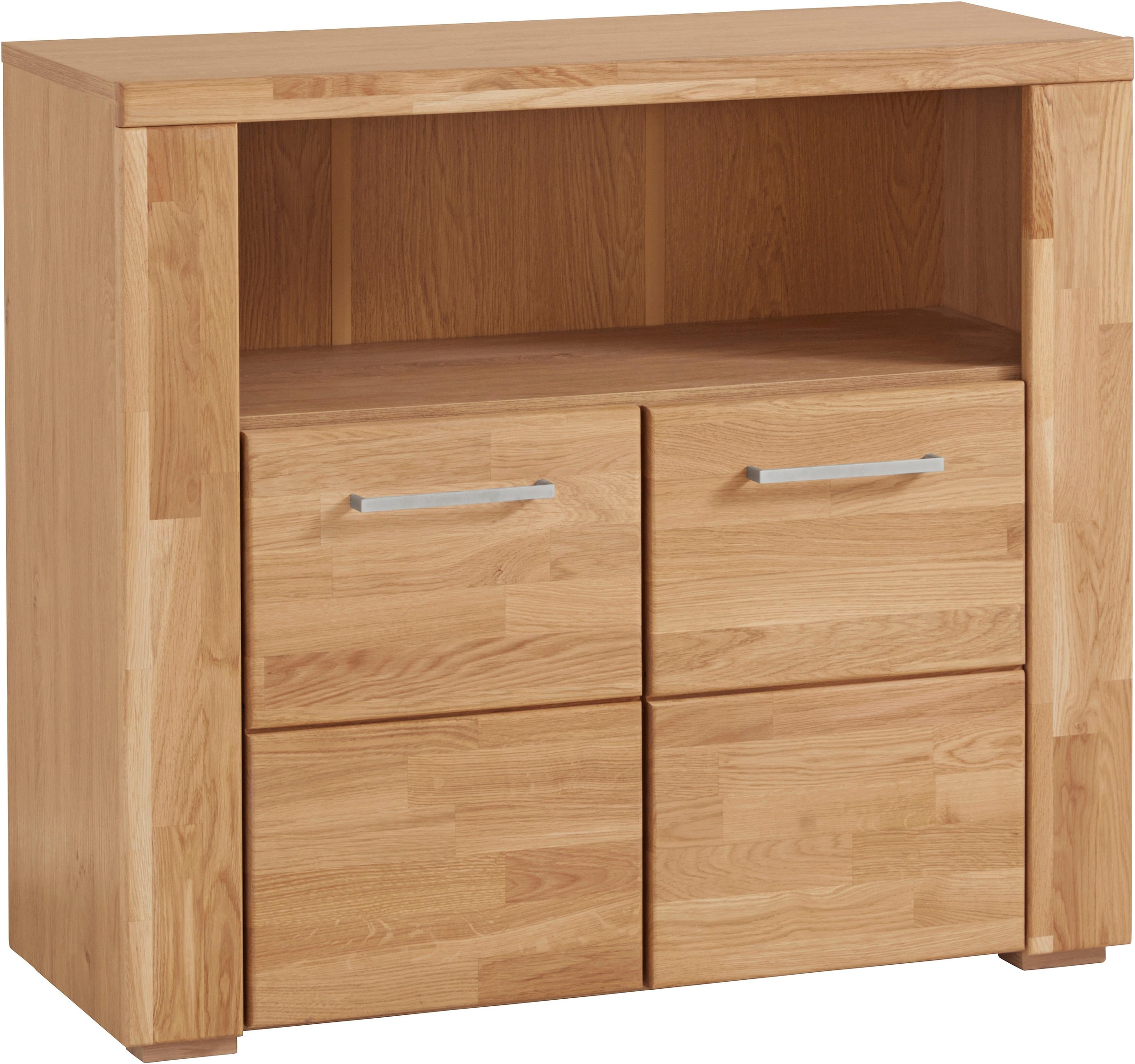 Home affaire Kommode »Celle,90cm breit,35 cm tief, Fronten Massivholz«, Holz massiv, Holzwerkstoff, Metall Griffe,3 breite Fächer
