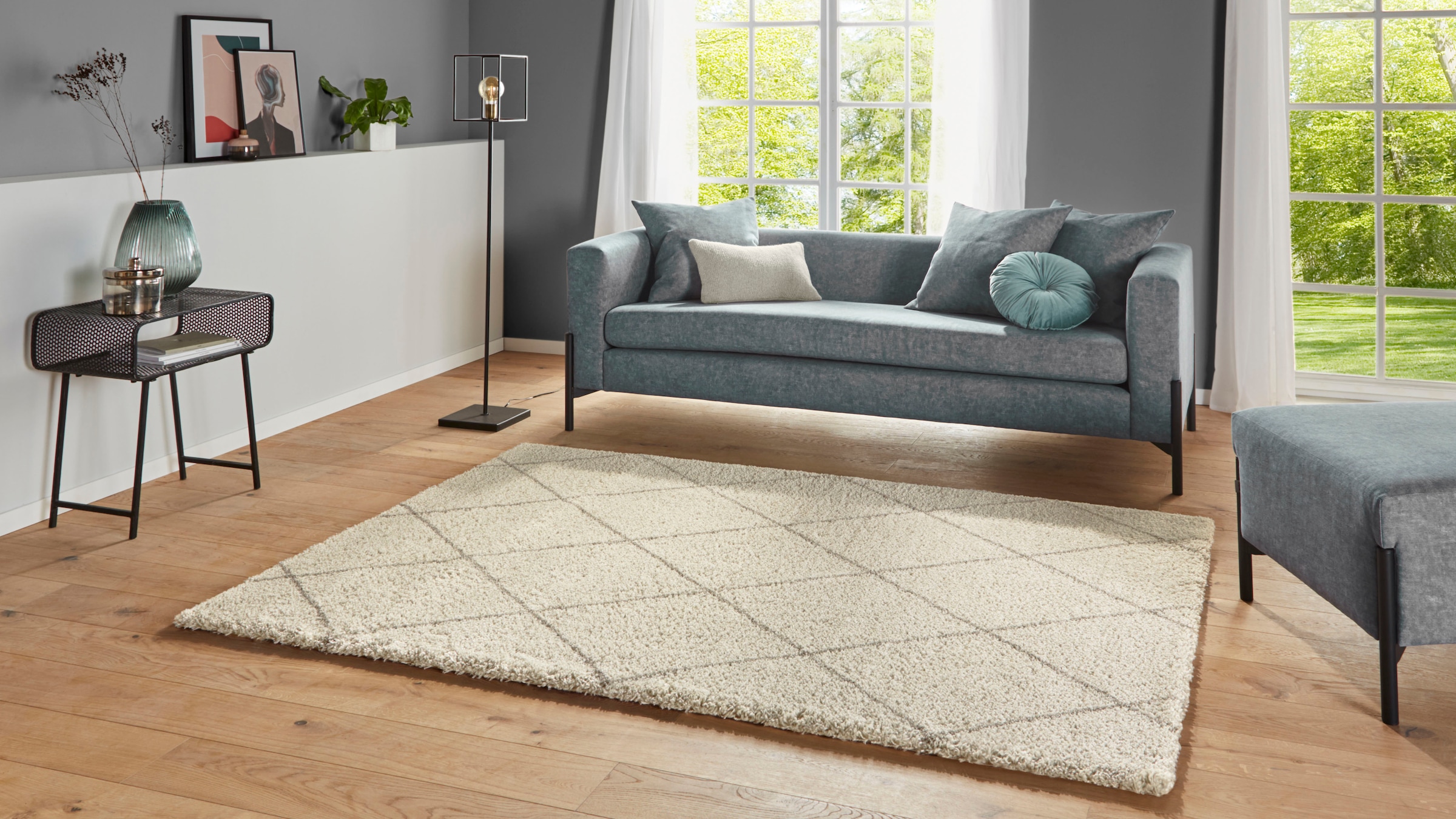 Hochflor-Teppich Haptik »Belle«, Rauten-Design, rechteckig, Leonique weiche