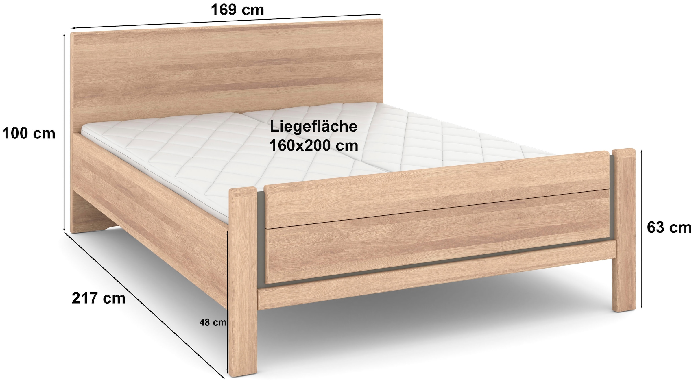 Musterring Holzbett »Sorrent, Bettgestell, Bettrahmen, teilmassiv Eiche«, (MADE IN GERMANY), Eiche teilmassiv, Liegehöhenverstellung, Stollenfußteil