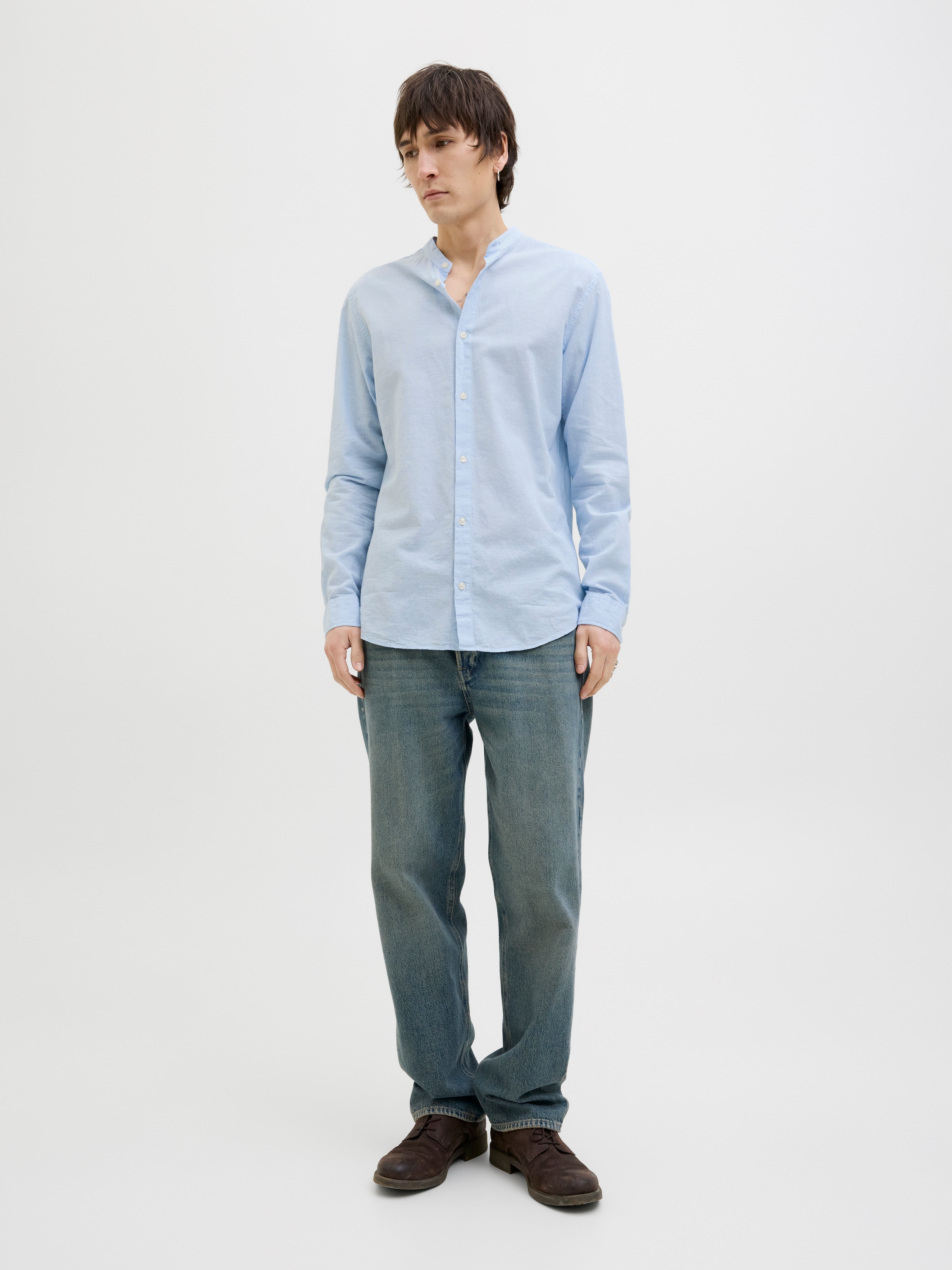 Jack & Jones Langarmhemd »JJEBREEZE BAND SHIRT LS SN«, mit Bandkragen