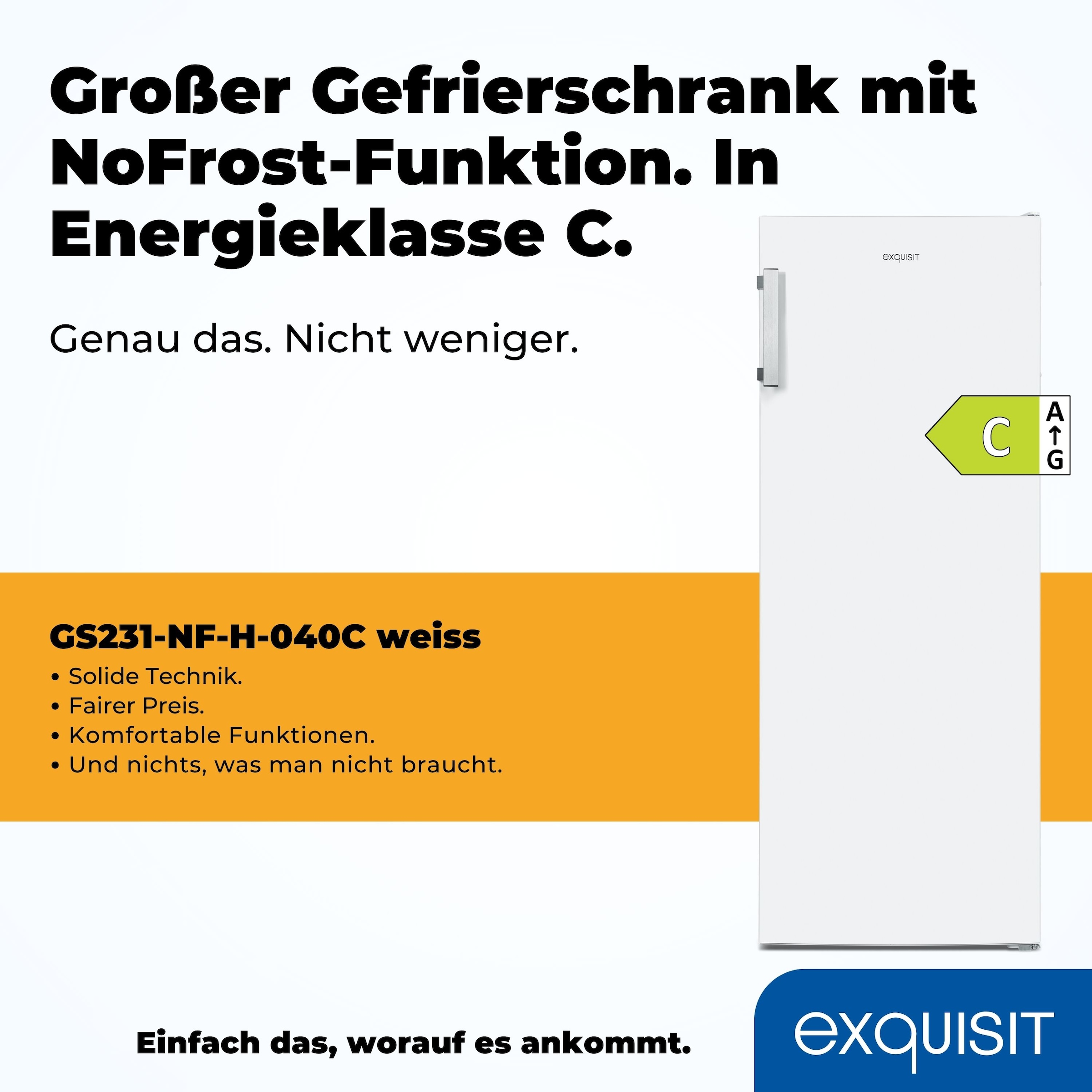 exquisit Gefrierschrank »GS231-NF-H-040C weiss«, 143 cm hoch, 54 cm breit, NoFrost, 161 Liter Nutzinhalt