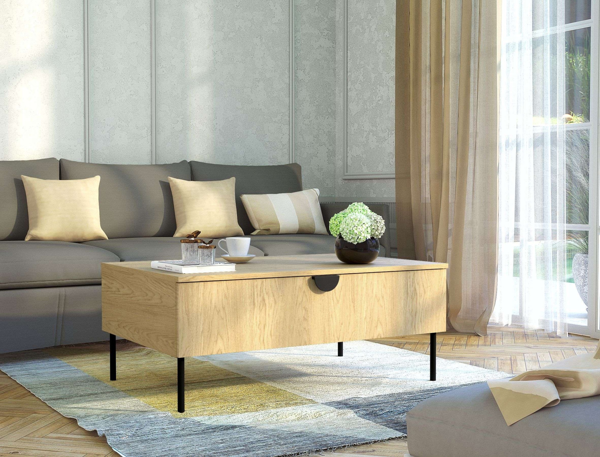 Home affaire Couchtisch »BELLOT Kaffeetisch mit viel Stauraum, 100x66cm, modernes Design« Beistelltisch mit zusätzlichen Aufbewahrungsschränken, goldene Akzente