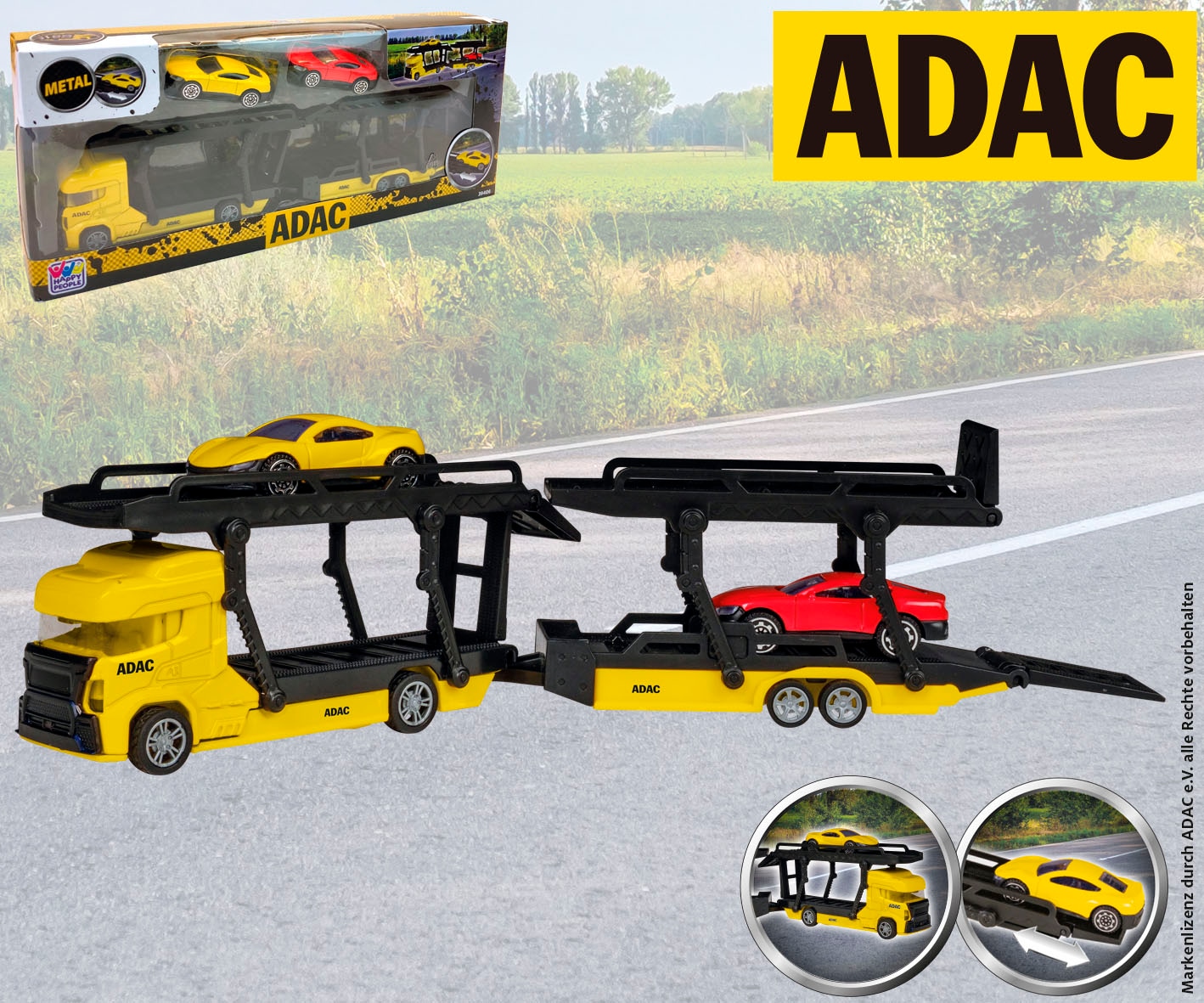 Happy People Spielzeug-Transporter »ADAC Die Cast Transporter«, inkluisve 2 Farhzeuge