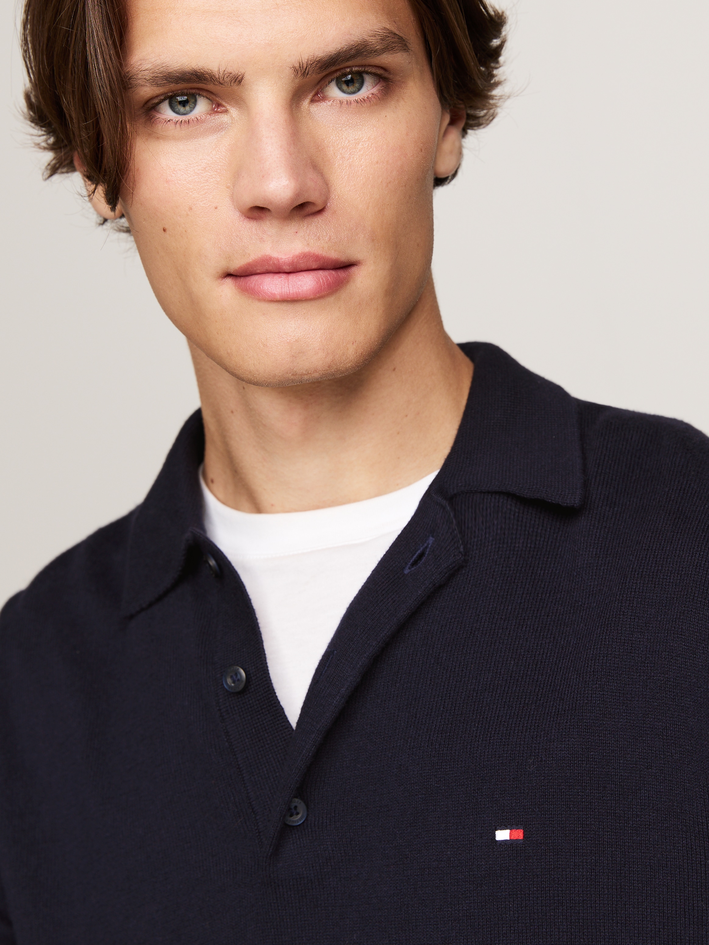 Tommy Hilfiger Polokragenpullover »PIMA ORG CTN CASHMERE LS POLO« Flag-Stickerei auf Brust