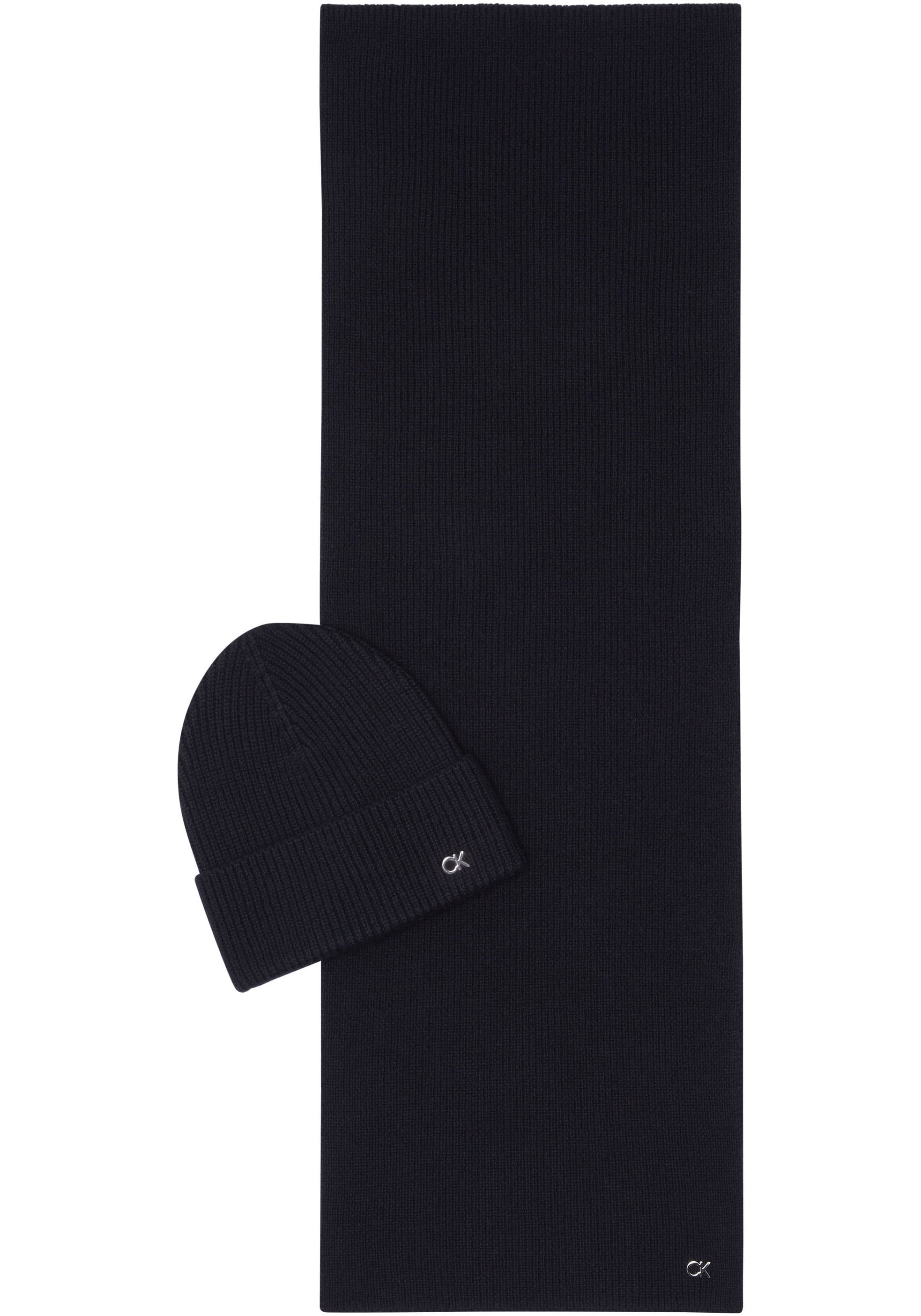 Calvin Klein Strickmütze »CK METAL CHUNKY BEANIE & SCARF«, (Set), mit Logozeichen