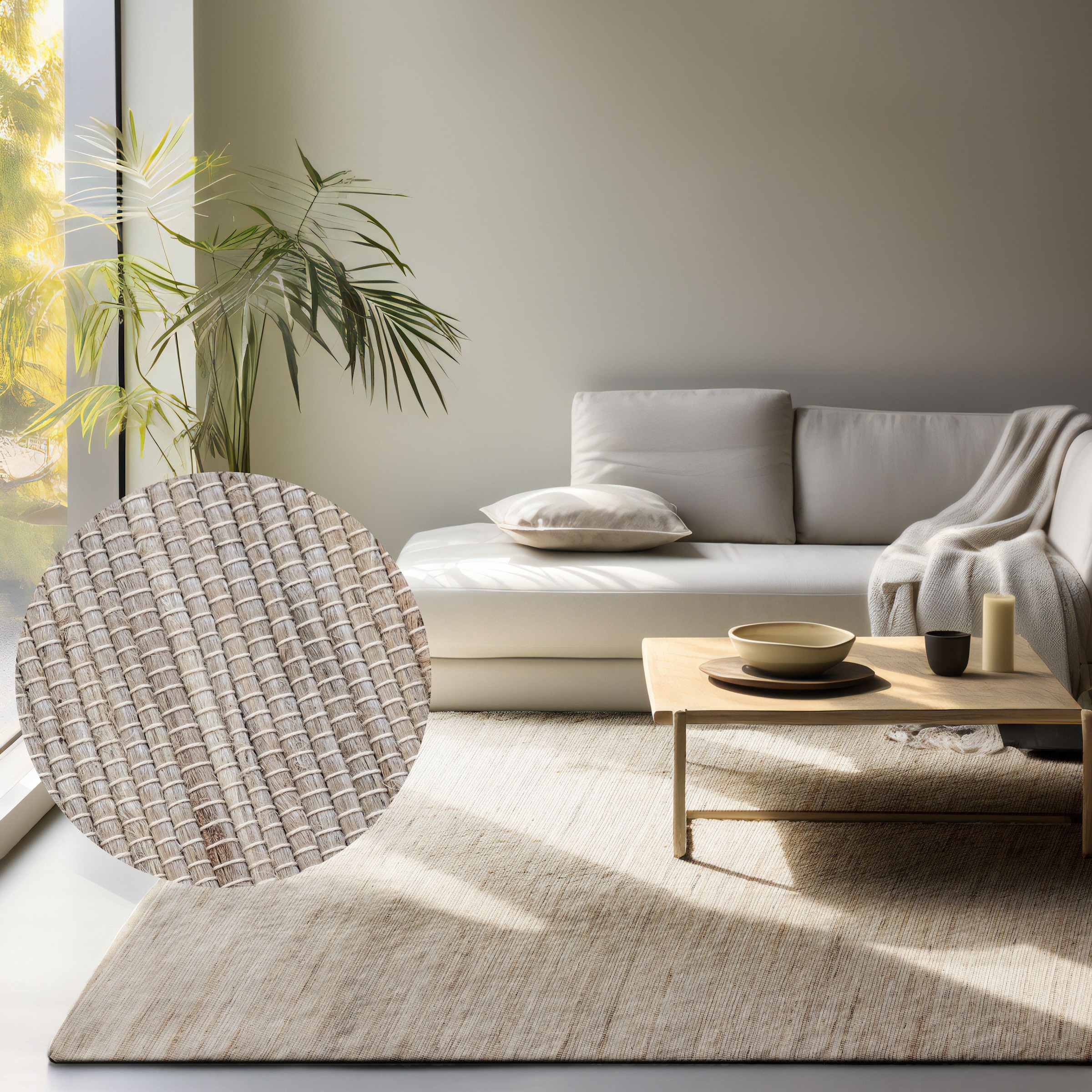 THE RUGS Handloom Jute Rug Dhaka Natural Jute Wool Cotton Woven Rug in Cream | Size: 160cm x 230cm