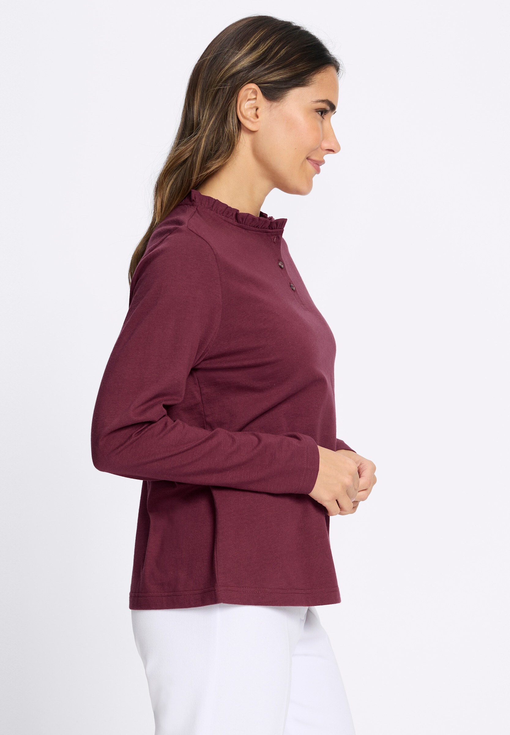 Sieh an! T-Shirt »Langarm-Shirt Langarmshirt mit gerüschtem Stehkragen«