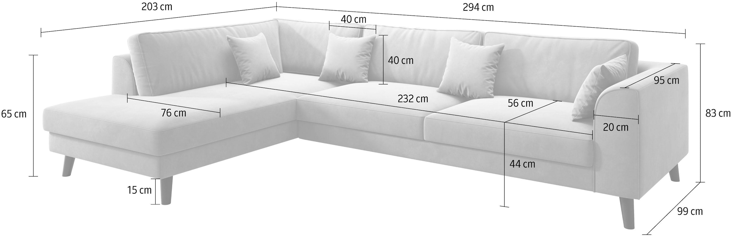 INOSIGN Ecksofa »Laurentia, L-Form« mit 4 Zierkissen, Ottomane links oder rechts bestellbar