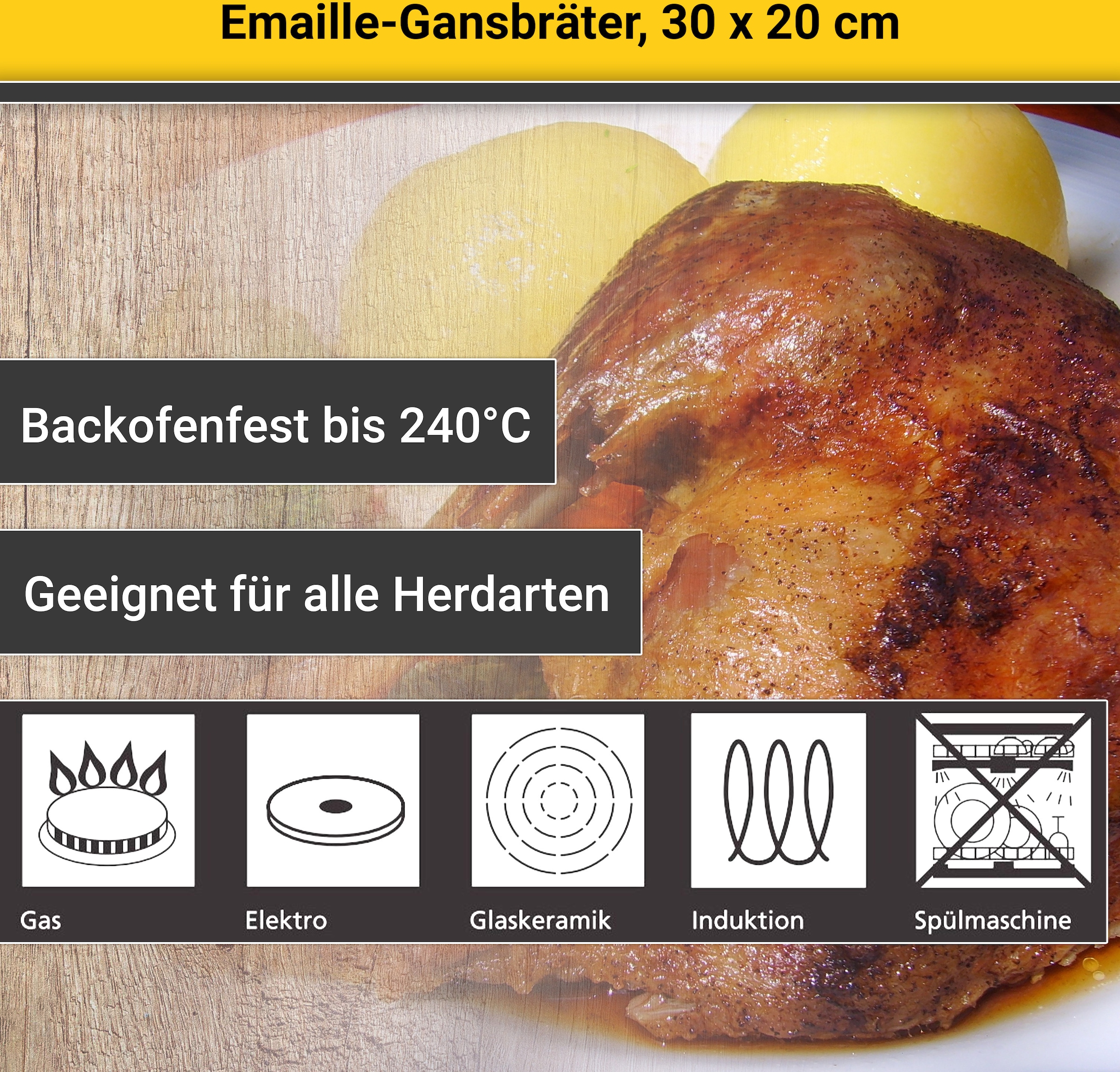 Krüger Bräter »Gansbräter mit Tropfdeckel«, Emaille, für Induktions-Kochfelder geeignet