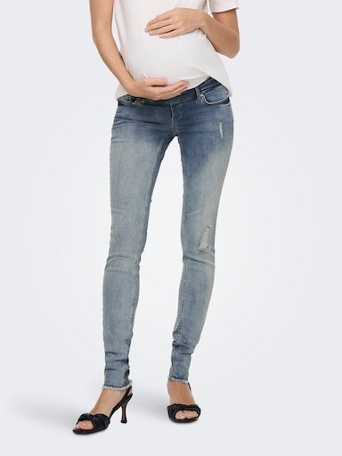 ONLY MATERNITY Umstandsjeans »OLMBLUSH MID SK ANK RW DNM NOOS«, mit Destroyed Effekt