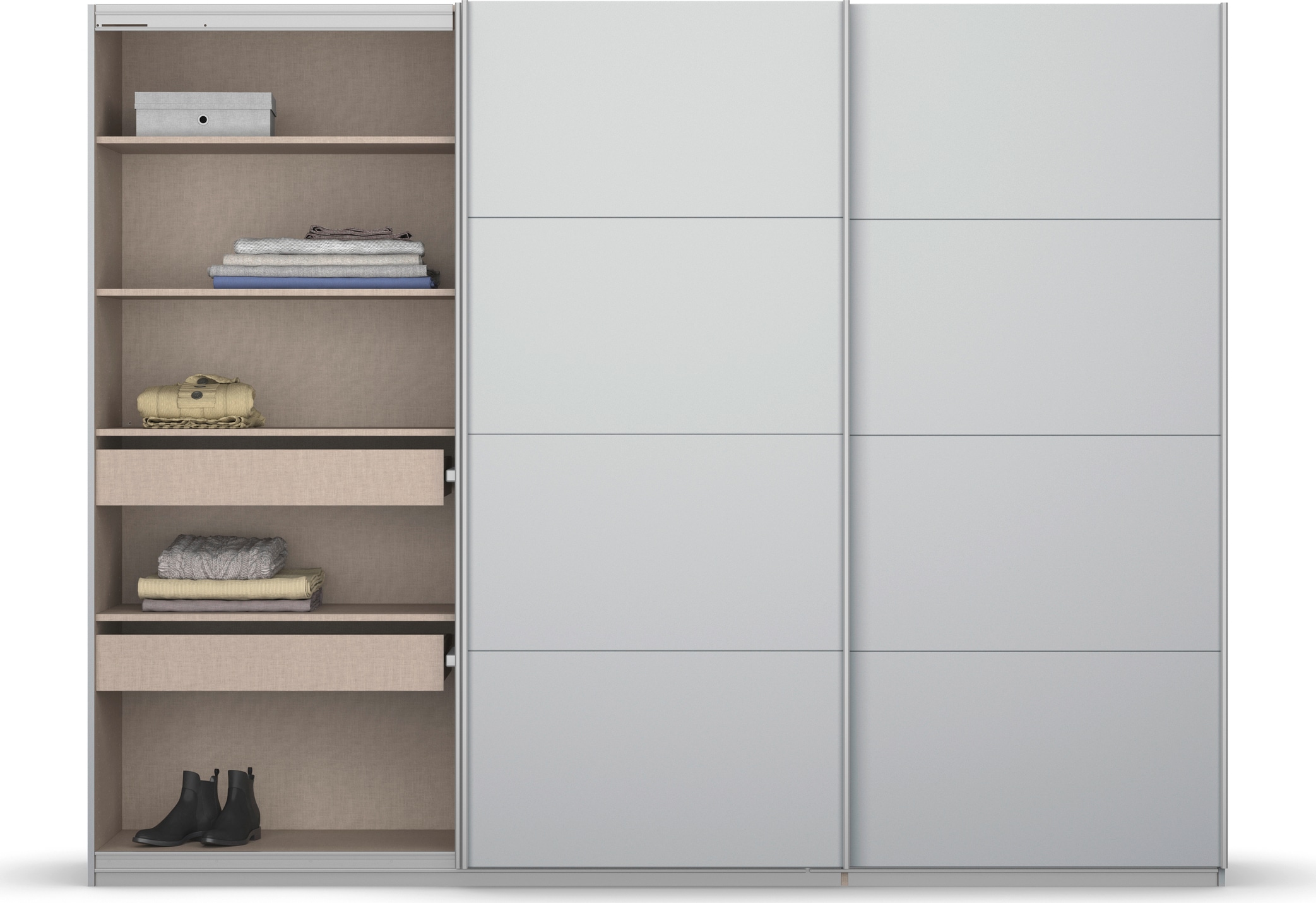 rauch Schwebetürenschrank »Kleiderschrank Schrank Garderobe KOLUNA mit Dekor-Front«, inkl. 2 Innenschubladen sowie extra Einlegeböden MADE IN GERMANY