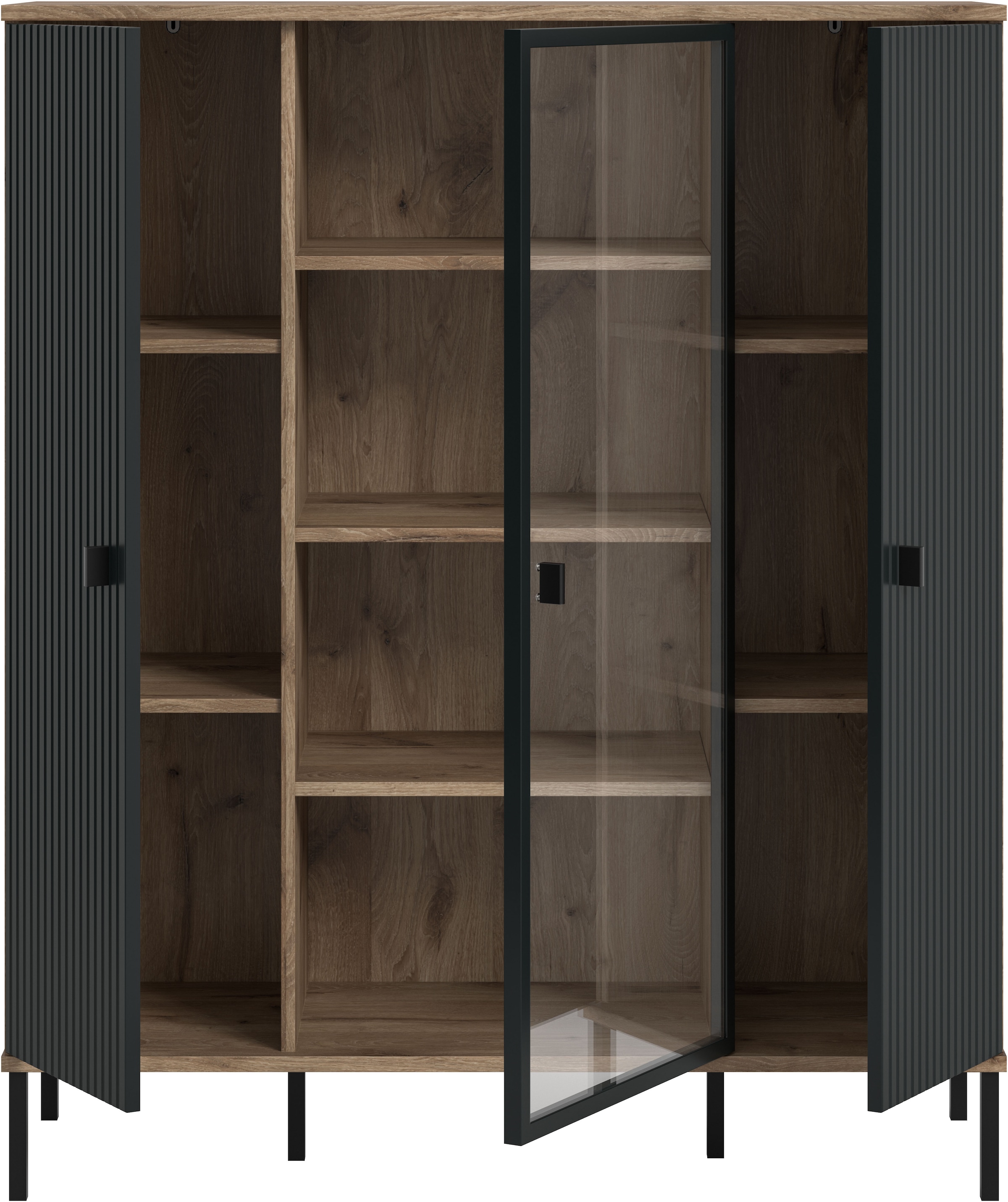 INOSIGN Highboard »TREVERK, Breite: 115 cm, hochwertige MDF-Front schwarz tiefzieh« 1 Stk. tlg. Highboard, Wohnzimmer, Esszimmer