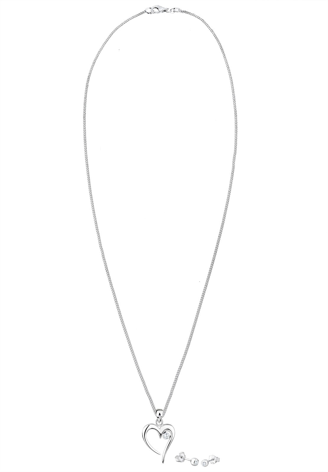 Elli Ohrring und Ketten Set »Schmuckset Herz Solitär Zirkonia In Love 925 Sterling Silber« ()