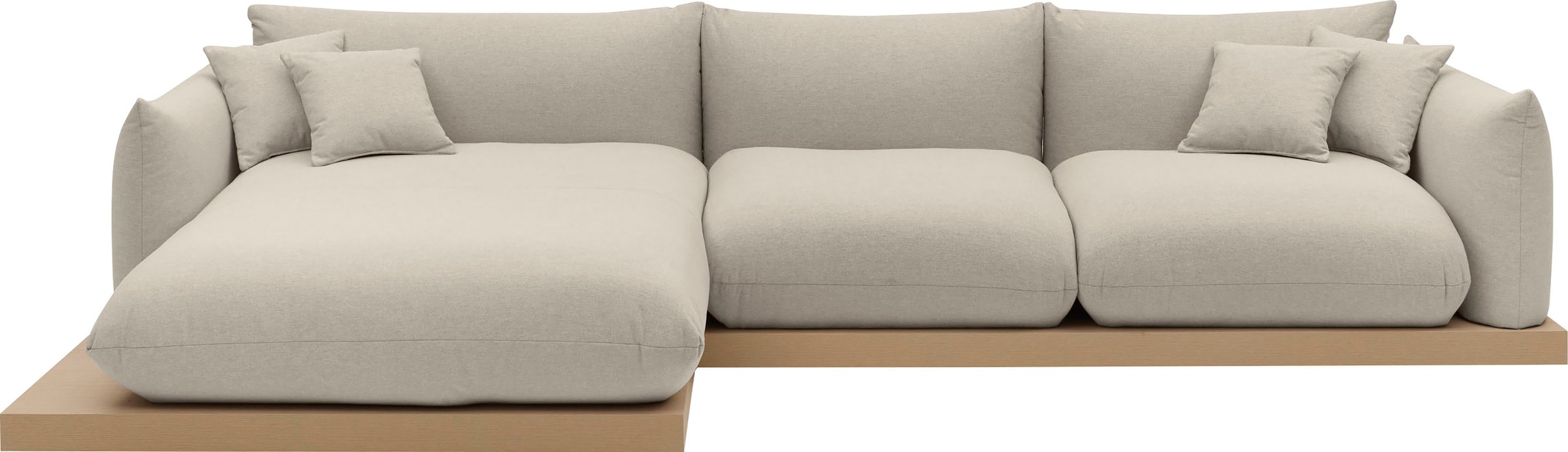 OTTO home Ecksofa »Kalix, Polsterecke mit kräftigem Holz-Plateau, moderne Couch in L-Form«, wahlweise Recamiere links o. rechts, Strukturstoff, hoher Sitzkomfort