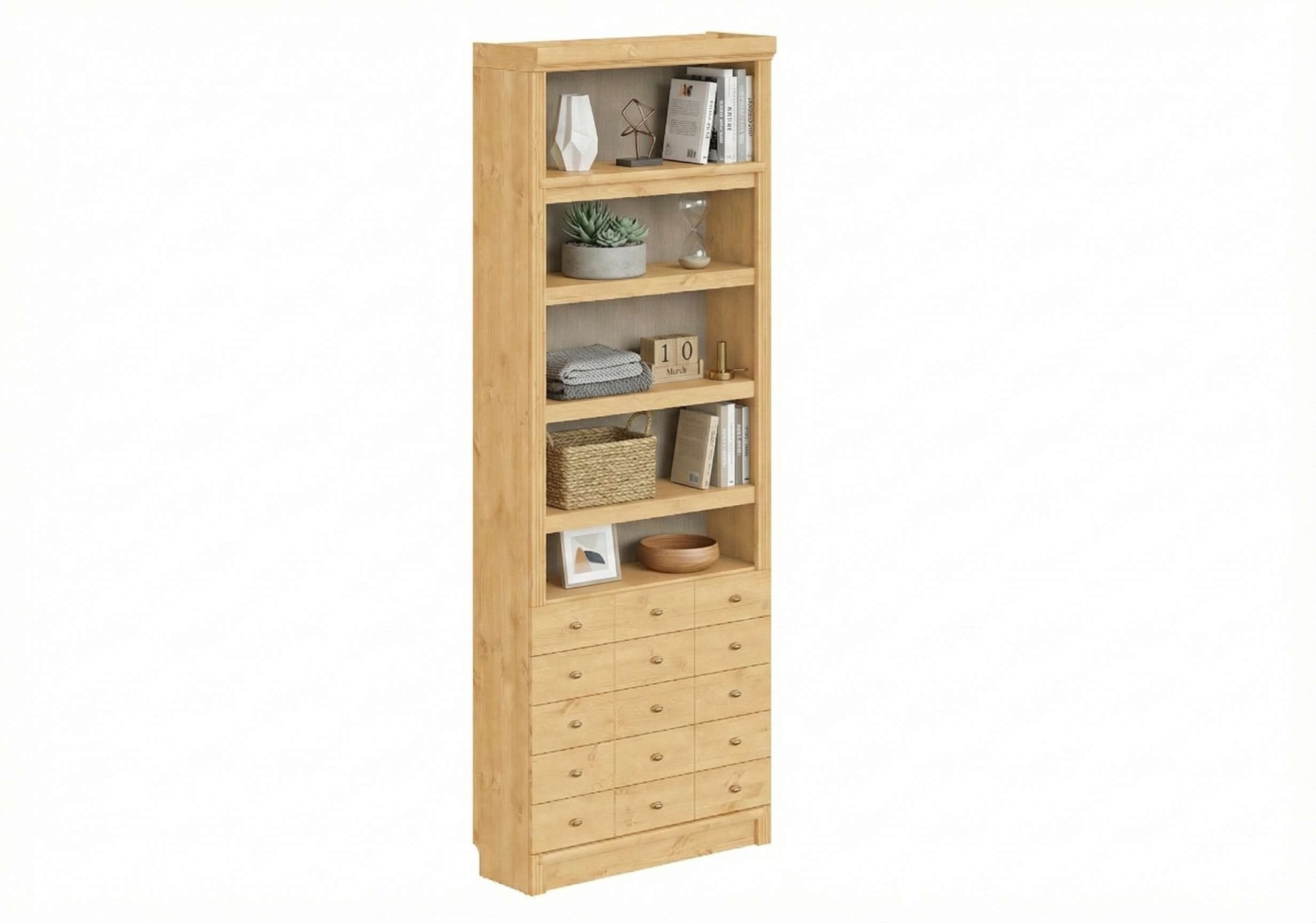 Home affaire Bücherregal »Soeren Regal mit 5 breiten Schubkästen in geteilter Optik« T/H: 80/29/220 cm, Kiefer FSC®-zertifiziert, elegante Metallgriffe