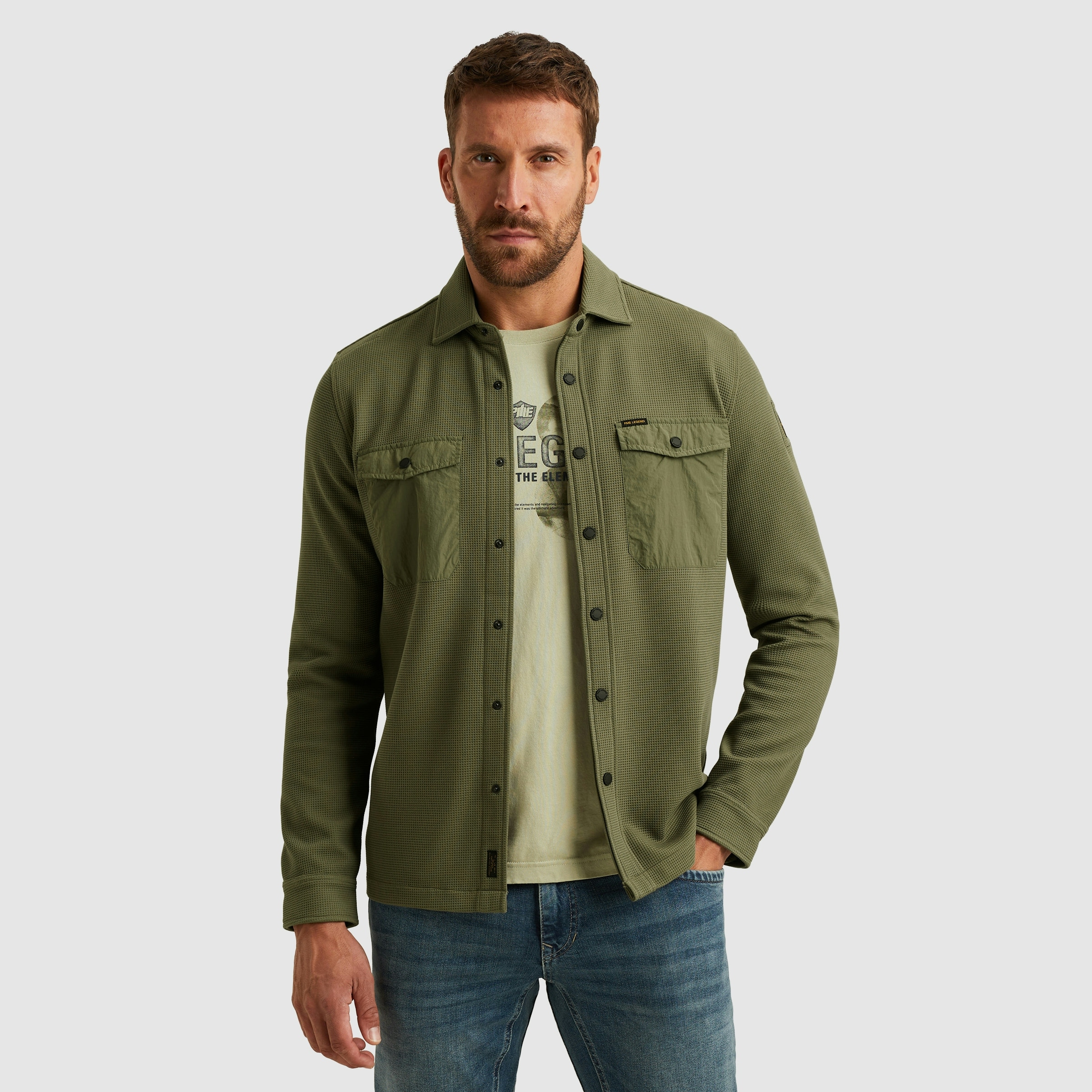 PME LEGEND Langarmhemd mit Druckknöpfen und Brusttaschen