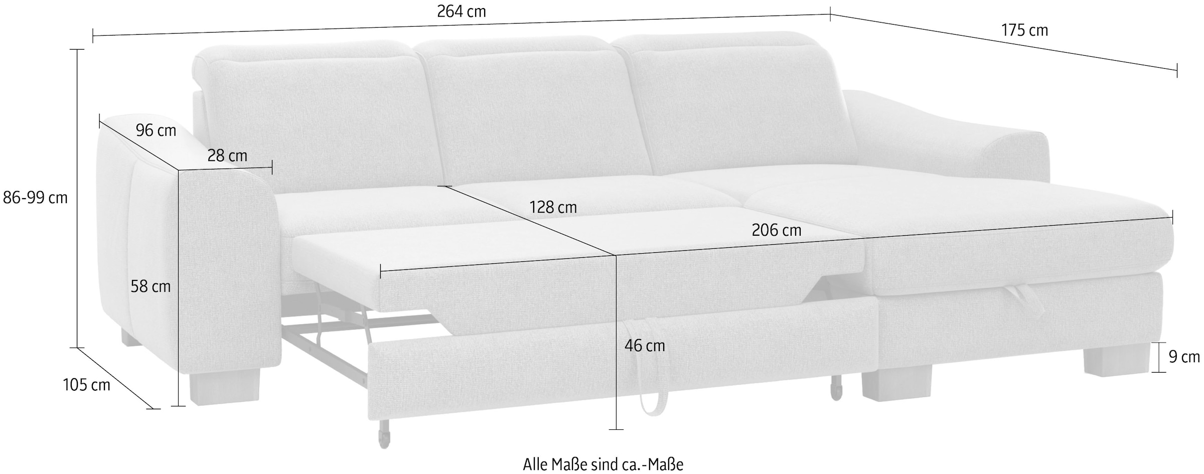 Home affaire Ecksofa »Dundee L-Form«, wahlweise mit Kopfteilverstellung und zusätzlich mit Bettfunktion