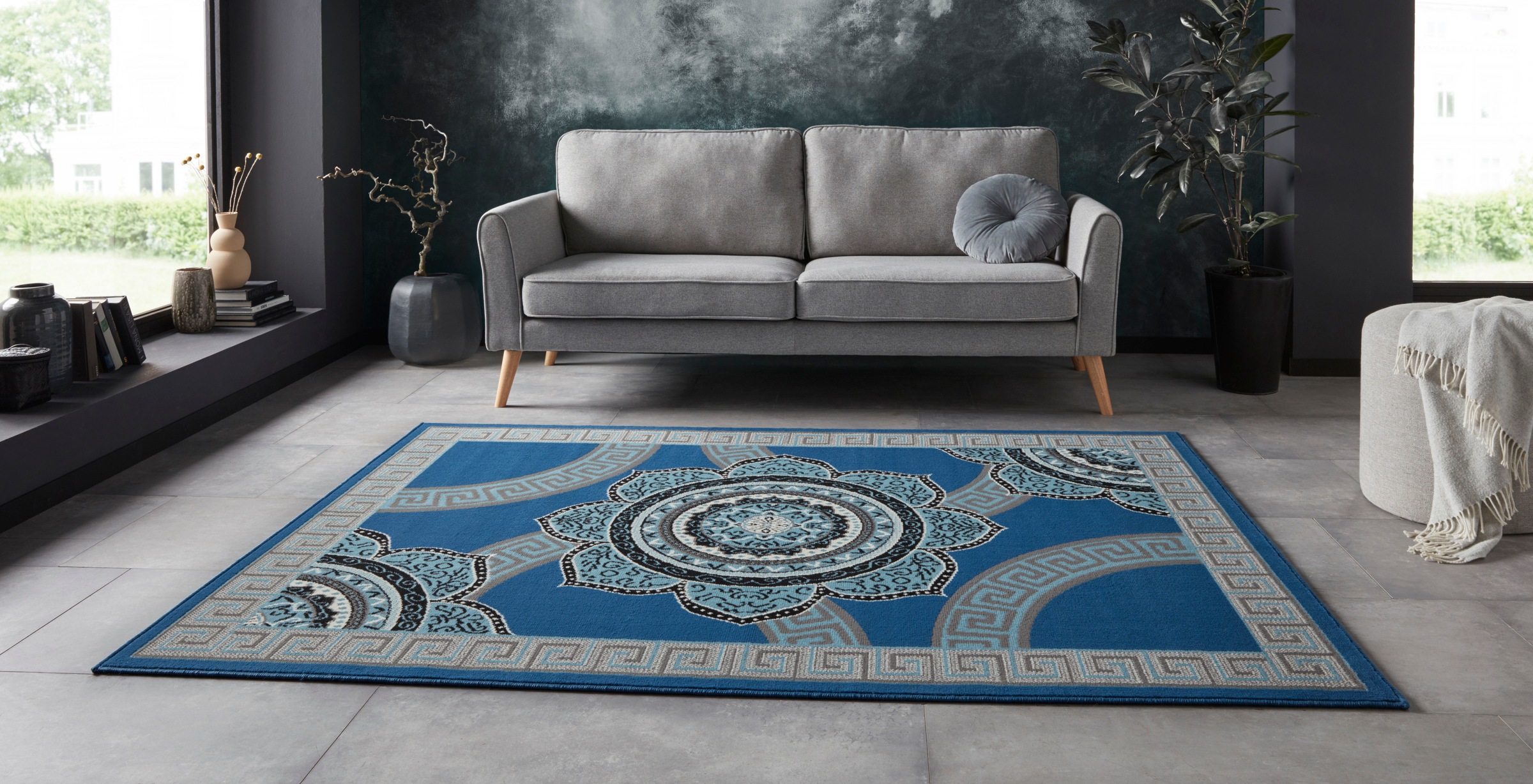 Home affaire Teppich »Piers«, rechteckig, 8 mm Höhe, Kurzflor, Vintage-Design, Floral, Retro-Design, Bordüre