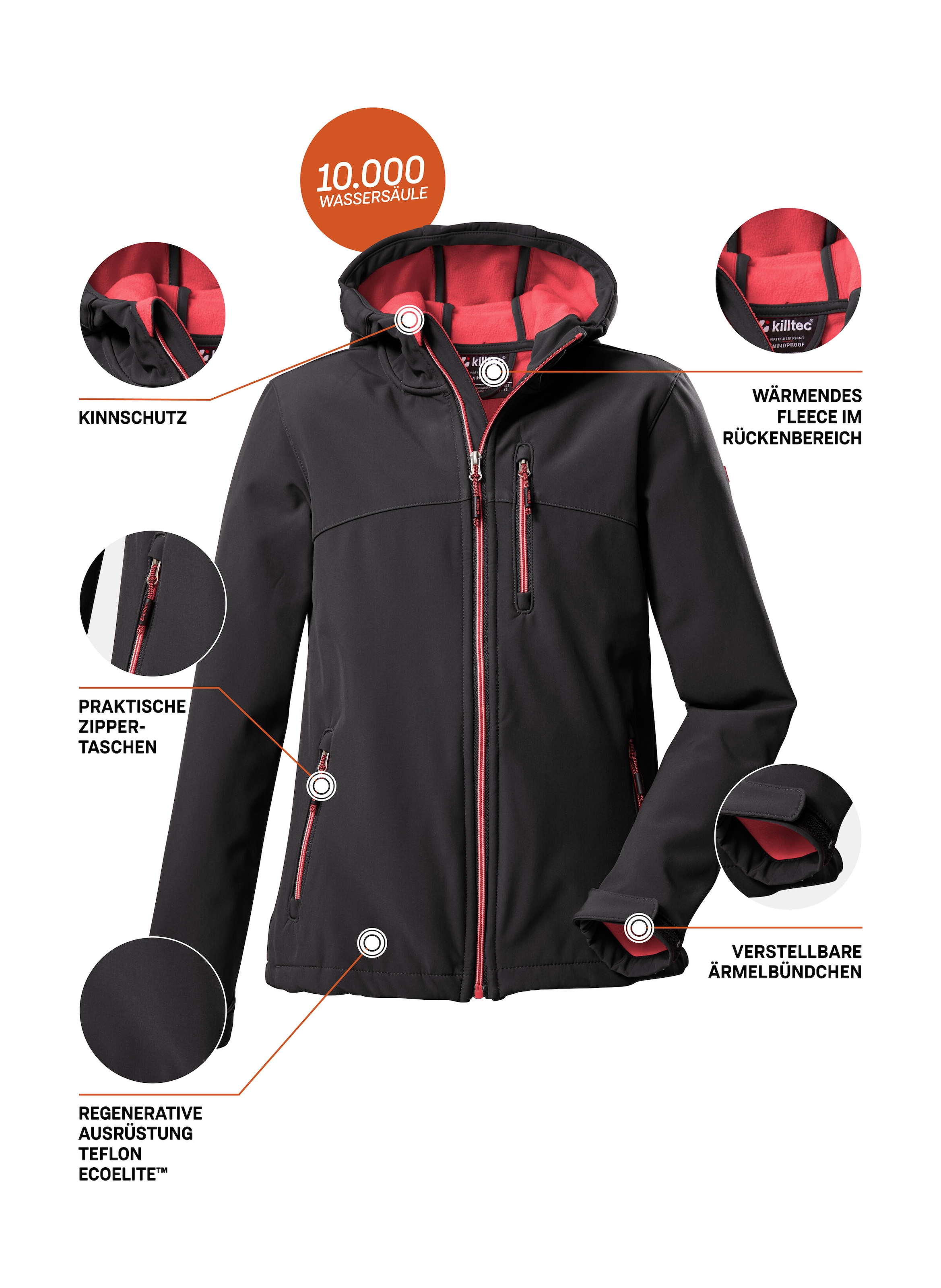 Killtec Softshelljacke »Girls Softshelljacke« Wasserabweisend, verstellbare Kapuze u Ärmel, Fleece-Innenfutter