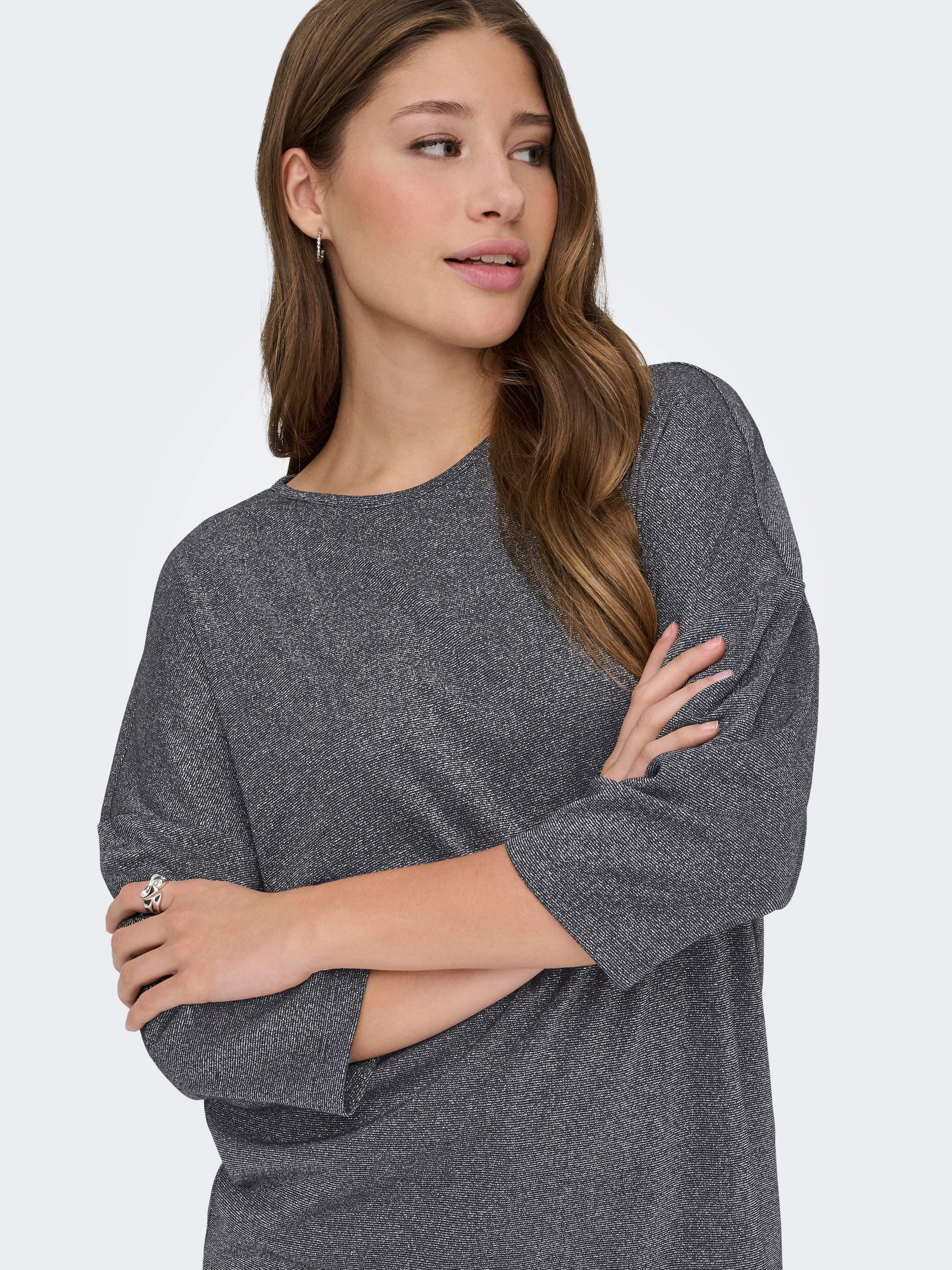 ONLY 3/4-Arm-Shirt »ONLSILVERY GLAMOUR LUREX 3/4 TOP JRS« mit Glitzer-Effekt