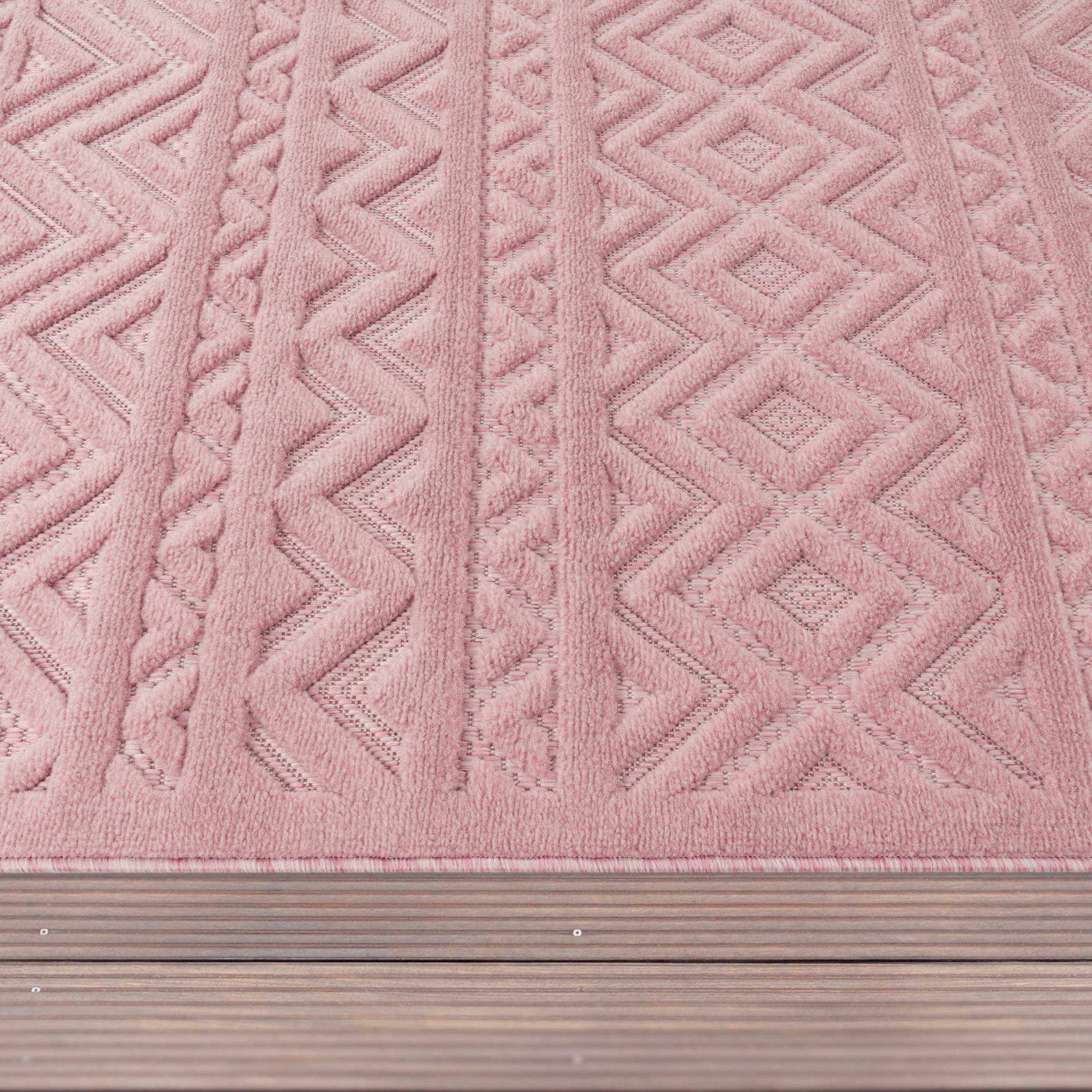 Paco Home Teppich »Livorno 673«, rechteckig, Uni-Farben, Scandi, Rauten  Muster, Hoch-Tief Effekt, Outdoor geeignet | Kurzflor-Teppiche