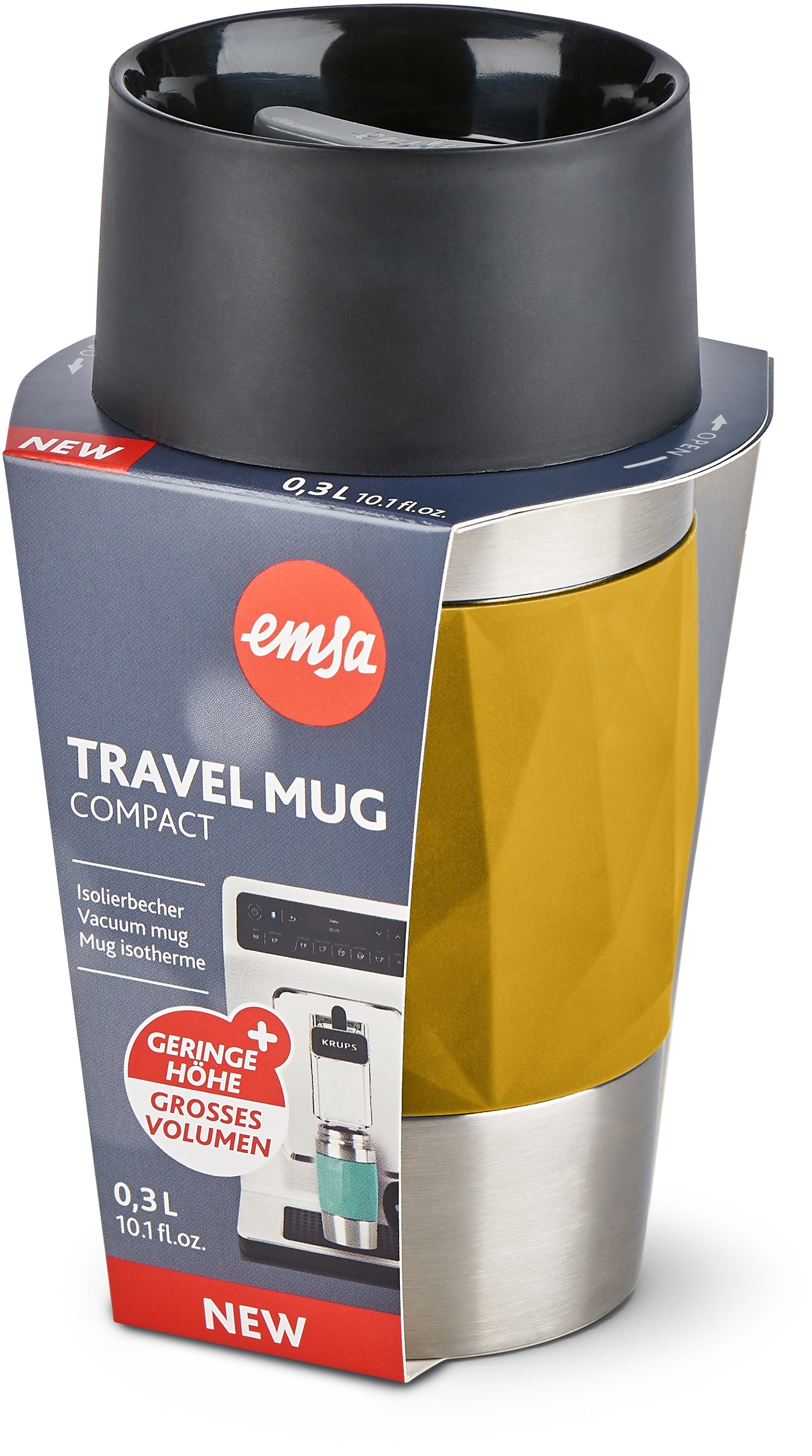 Emsa Thermobecher »Travel Mug Compact«, 0,3L, Edelstahl, 3h warm/6h kalt, 360°Trinköffnung, spülmaschinenfest