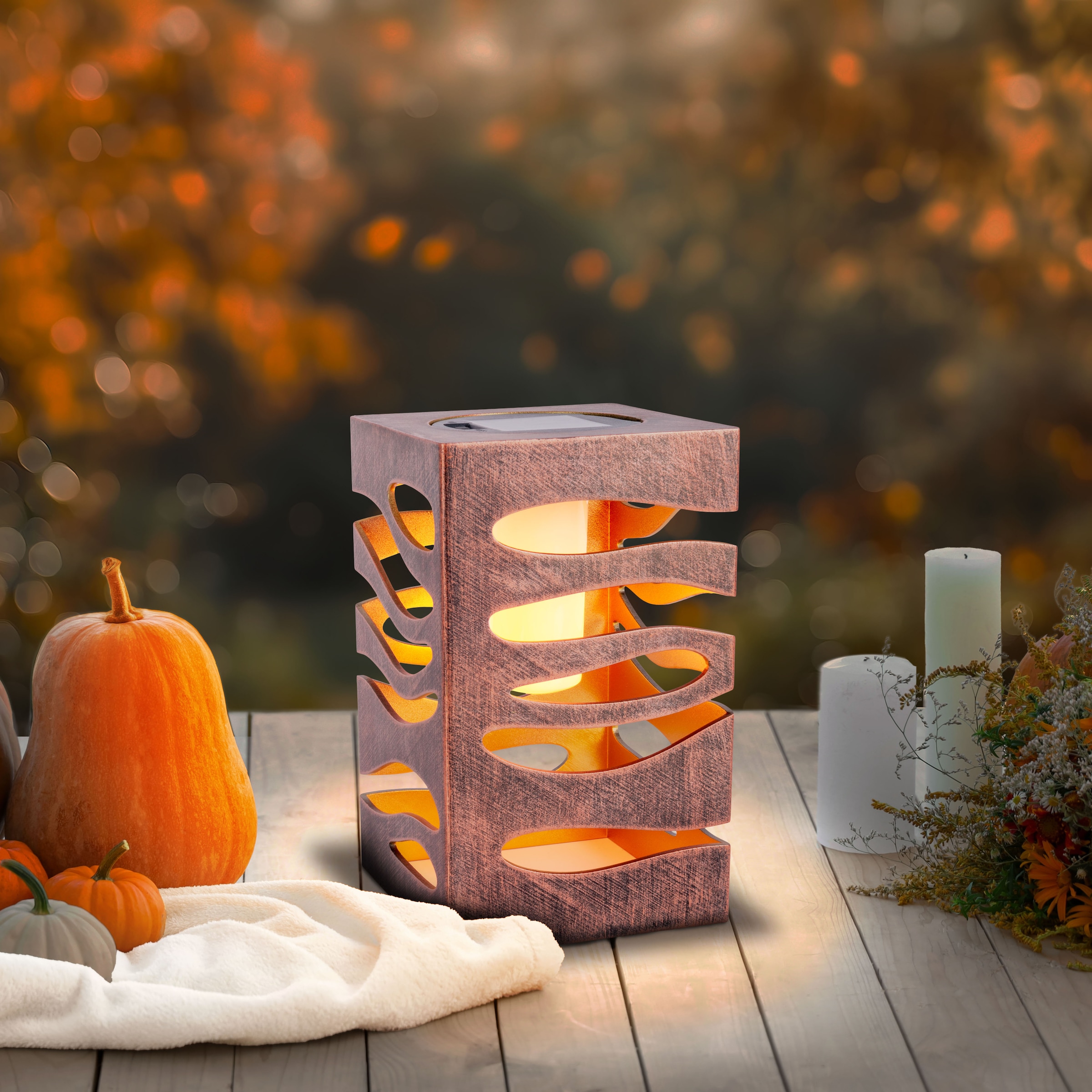 näve LED Solarleuchte »Hilda« LED-Modul 1 Stk. Warmweiß quadratisch, gold/braune Marmoroptik, Flammeneffekt, Dämmerungssensor