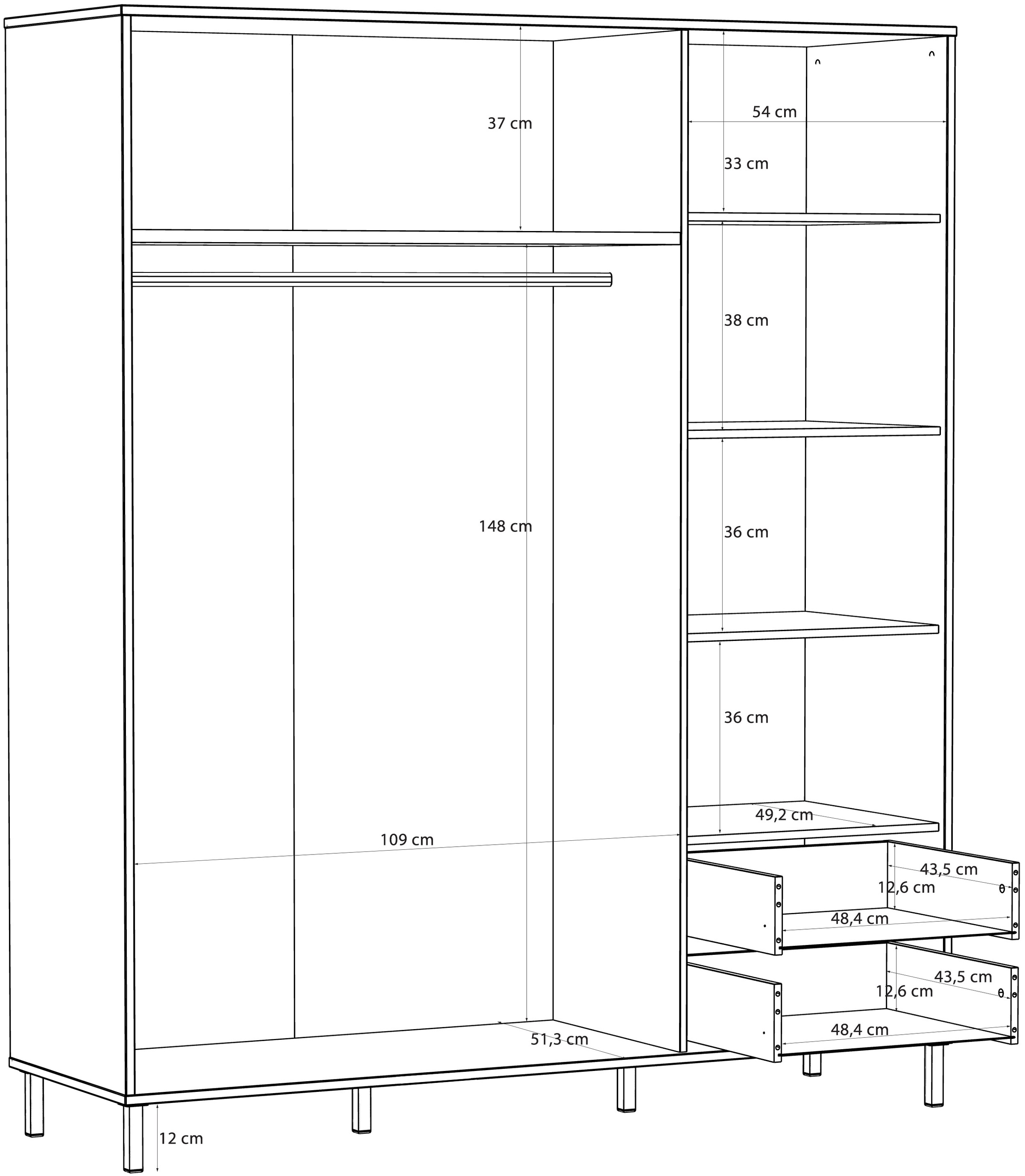 FORTE Drehtürenschrank »Milles« trendiges Dekor, Vollauszug Schubkästen, Metallbeine