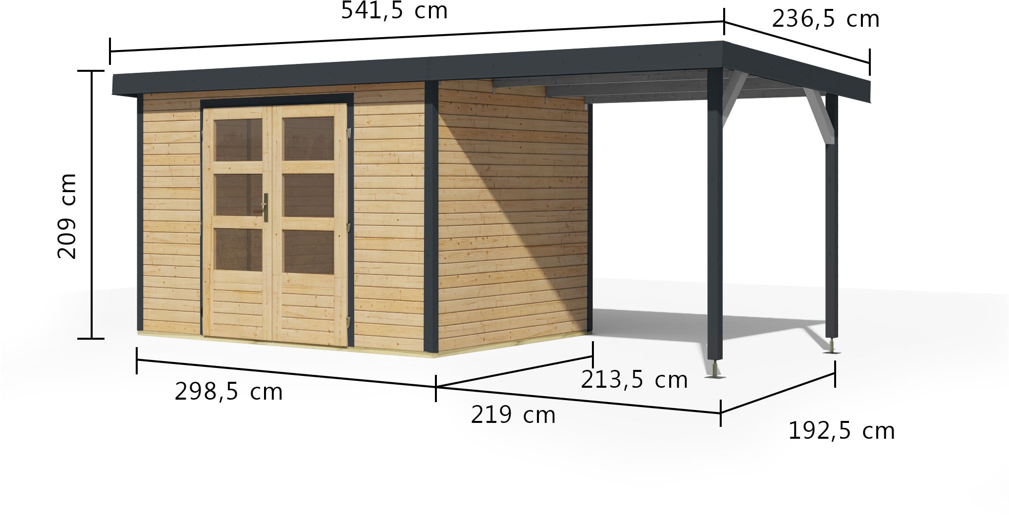 Karibu Gartenhaus »Jupiterino 4 SET, in verschiedenen Farben« inkl. Anbaudach