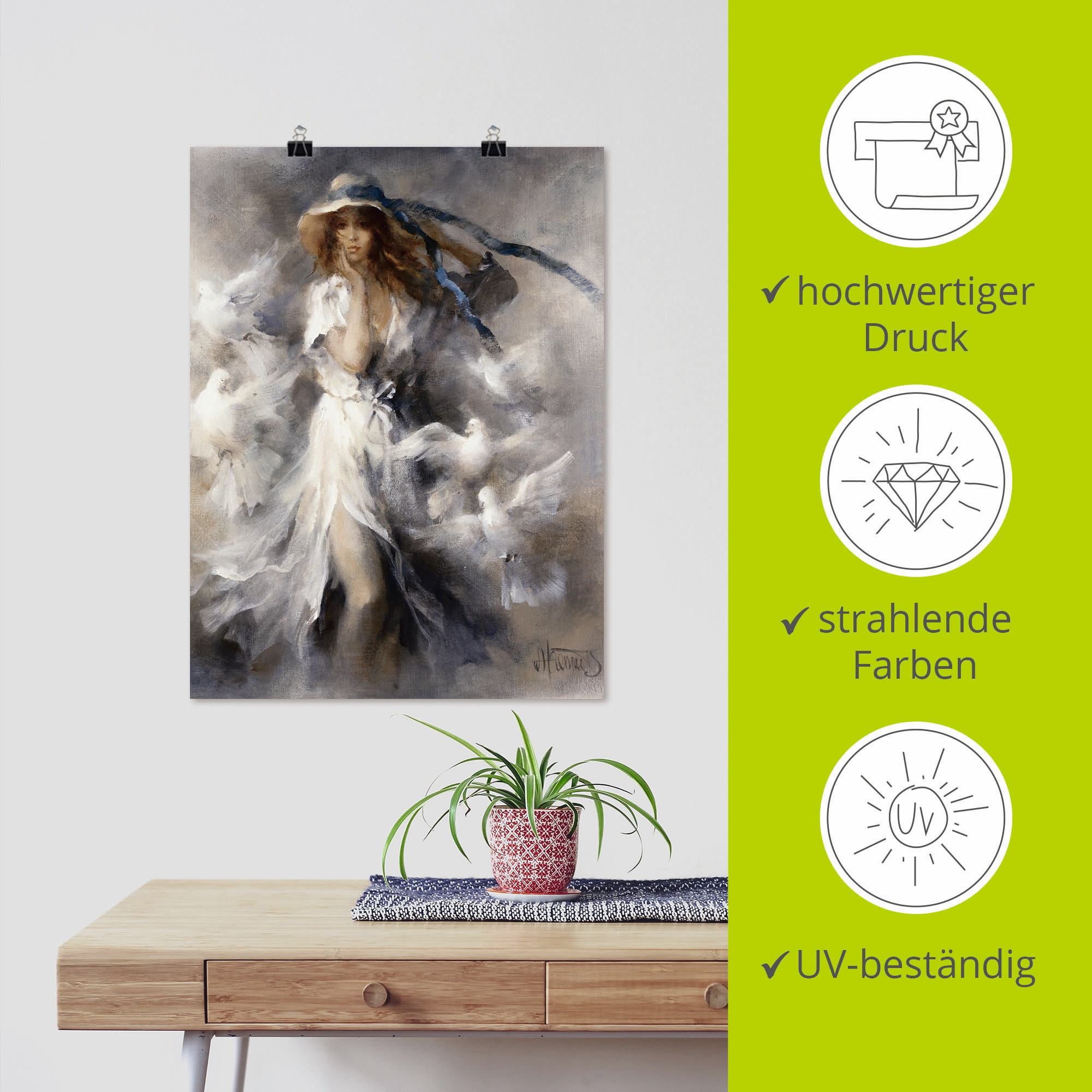 Artland Wandbild »Tauben« Frau 1 Stk. tlg. als Leinwandbild, Poster in verschied. Größen