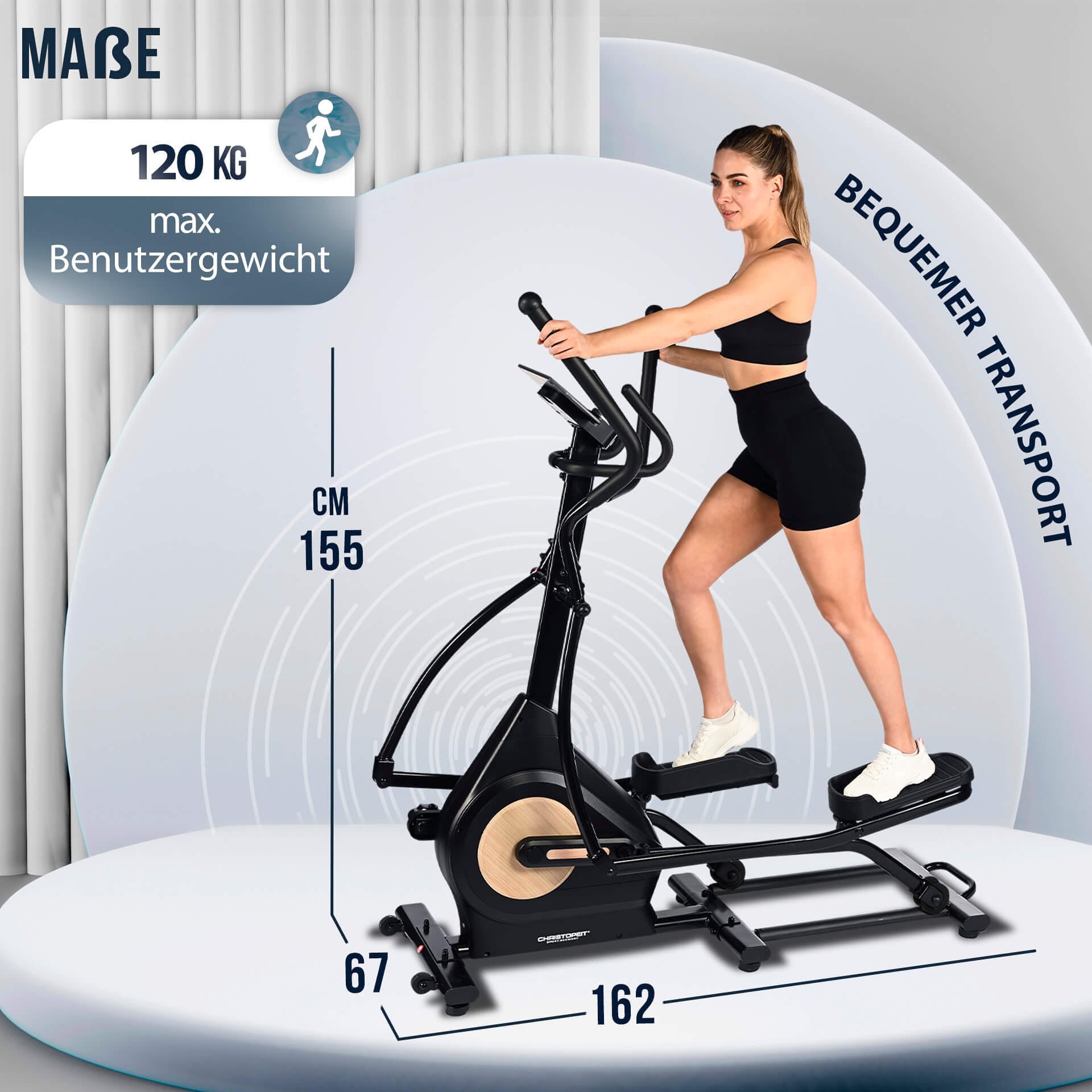 Christopeit Sport® Crosstrainer-Ergometer »Fit Wheel Pro«, (Flüsterleise, gelenkschonend, Kinomap-App kompatibel), Schwungmasse ca. 12 kg, 32 Widerstandsstufen
